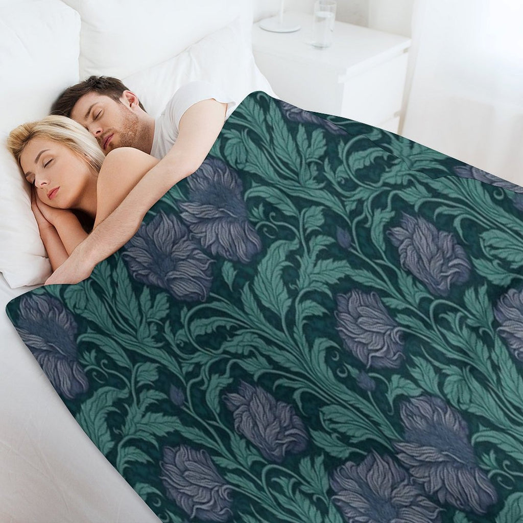 Floral Teal Delight Inspired by William Morris Pimpernel Shrink-resistant Throw Blanket