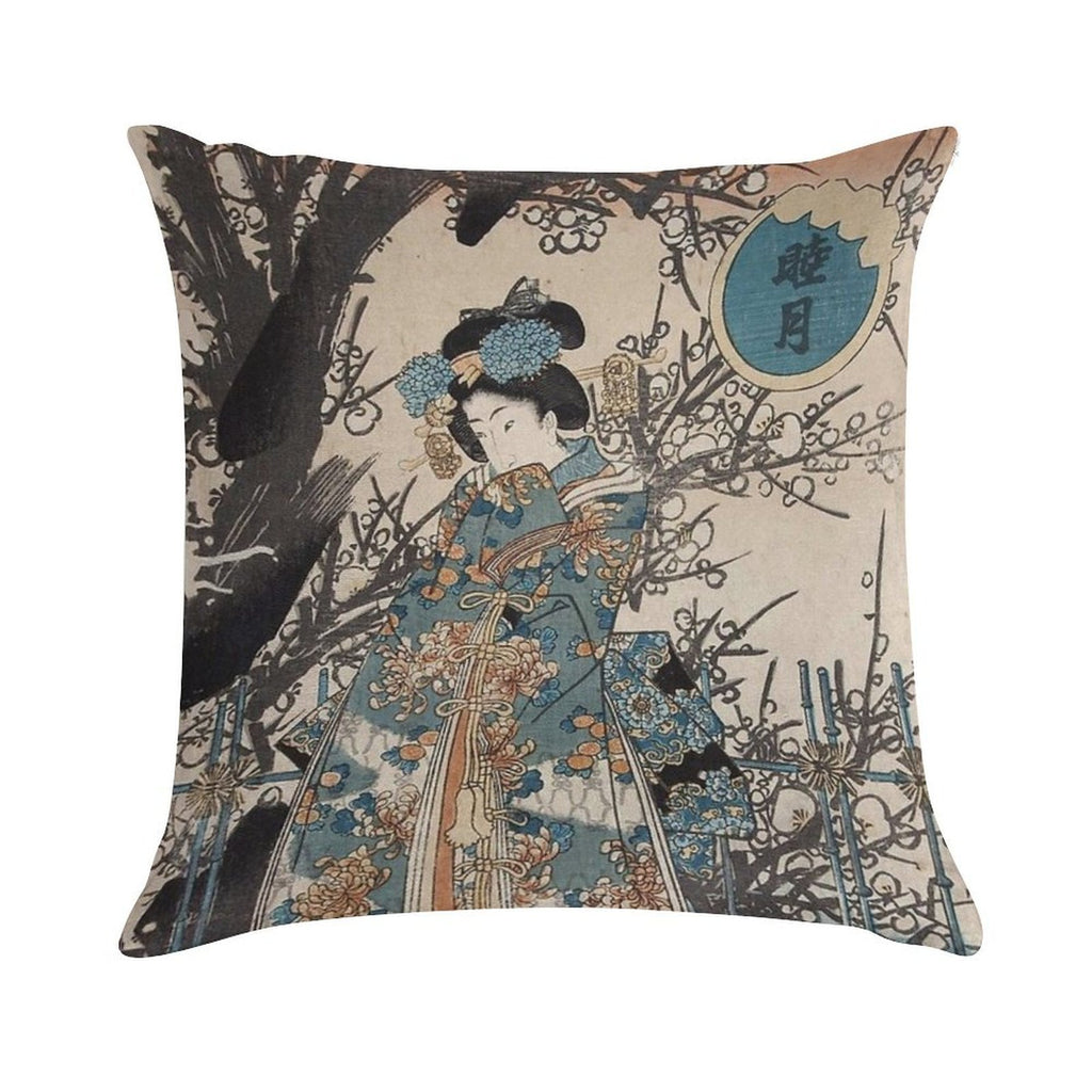 Classic Vintage Ukiyo-e Japanese Art Geisha Portrait Soft Gift Ready Throw Pillow