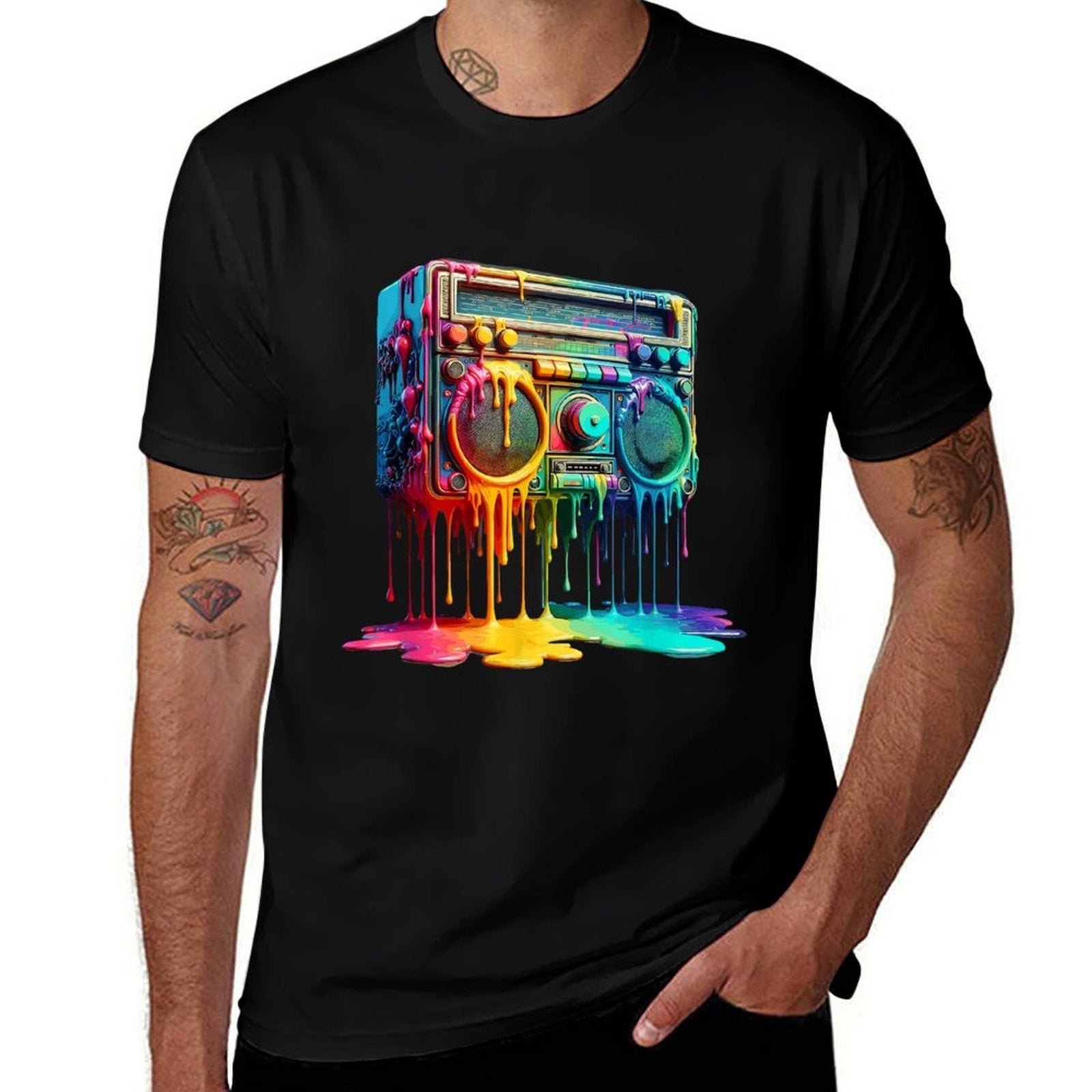 Dripping Paint Boombox Old School 80s Music Hip Hop  Versatile T-Shirt