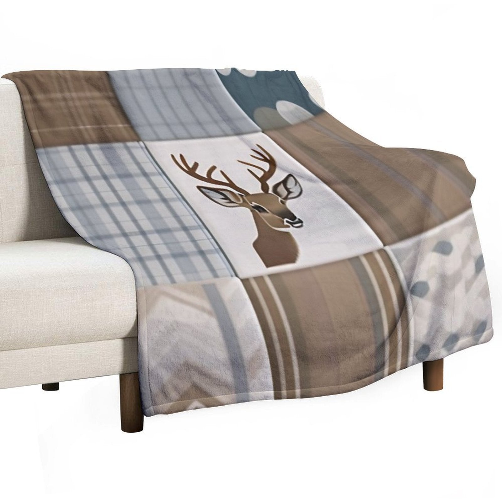 Deer Patchwork - Rustic Neutrals Travel-friendly Throw Blanket