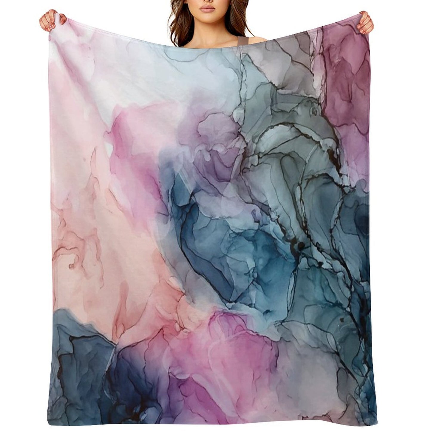 Heavenly Pastels 1 Original Abstract Ink Painting Eco-conscious Throw Blanket
