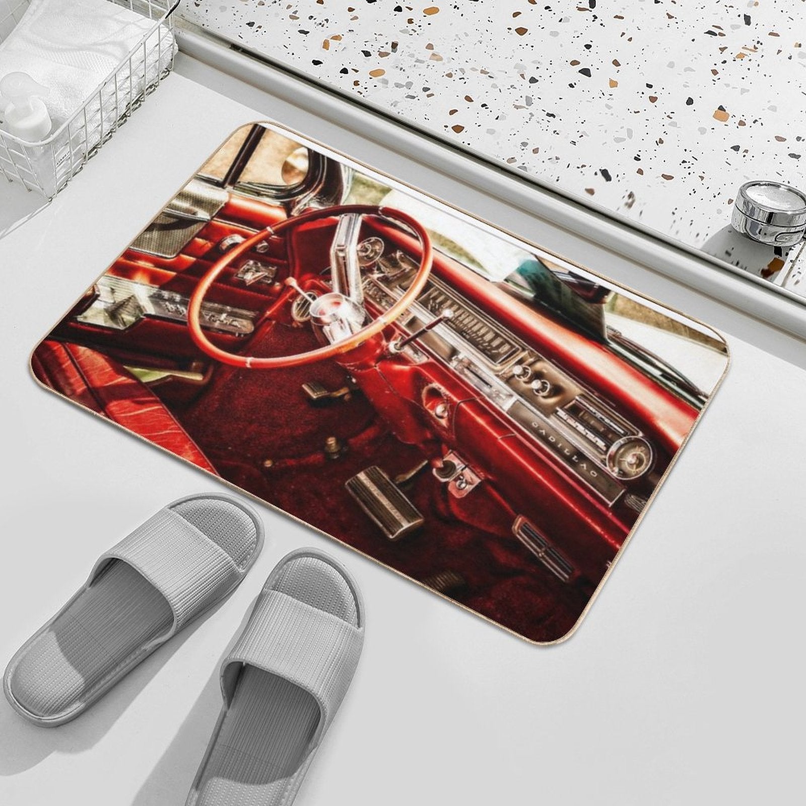 Classic Cadillac Interior. Red. Durable Bath Mat