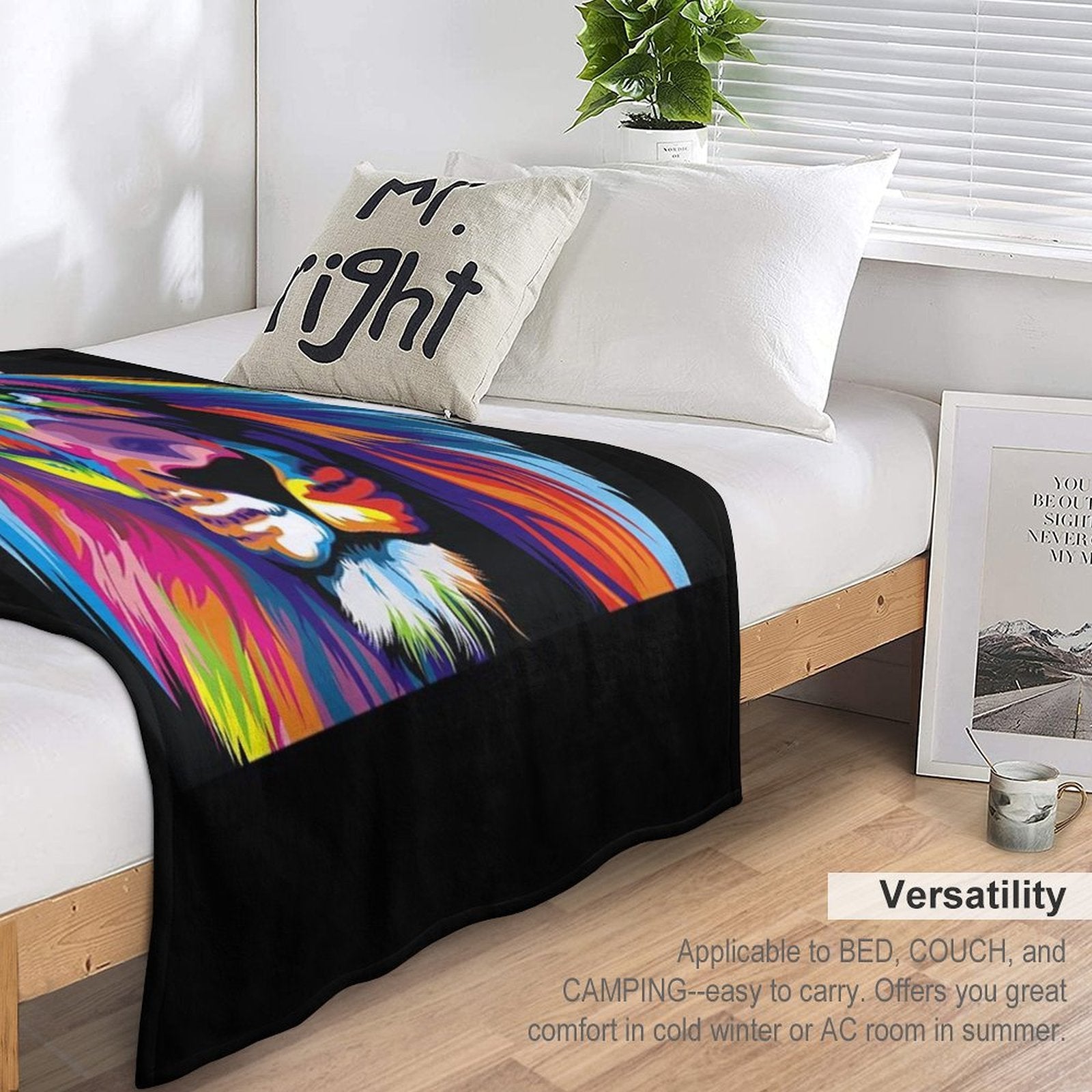 Banksy Rainbow Lion Graffiti Pop Art Painting Wrinkle-free Throw Blanket