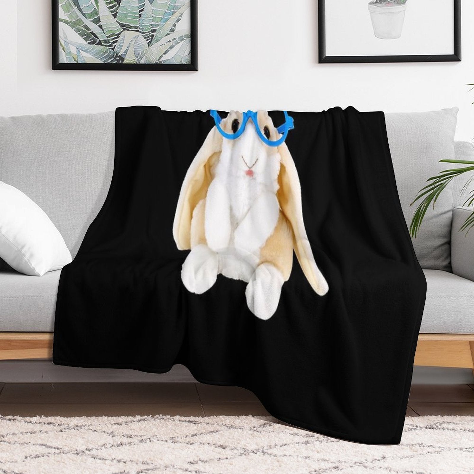 Bunny with Glasses Velvety-soft Throw Blanket