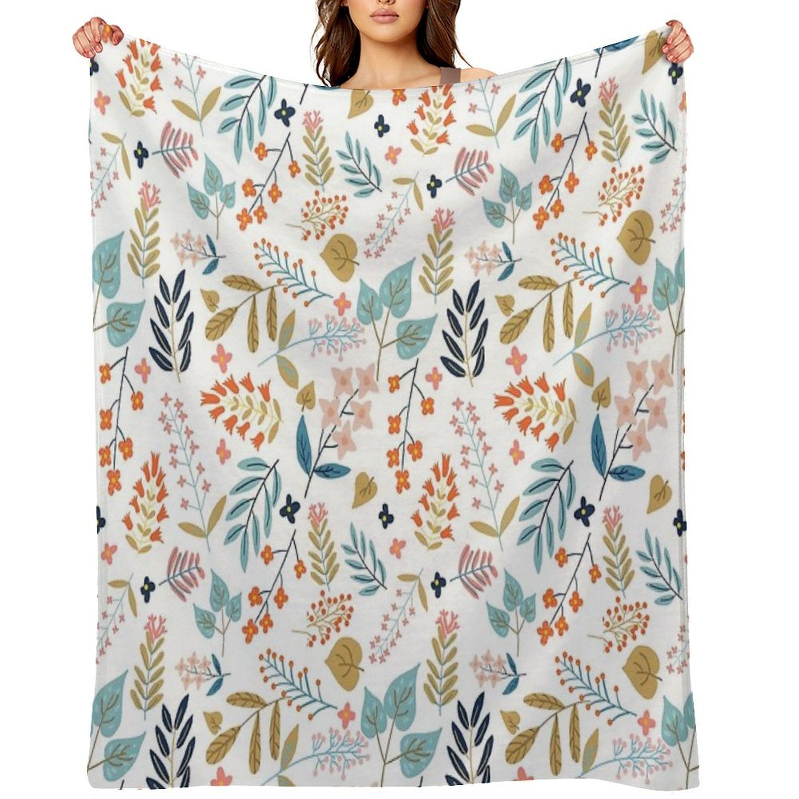 Botanical Harmony  Floral Vintage Plants Colorful Leaves  Autumn Spring Nature Bohemian Chic Shrink-resistant Throw Blanket