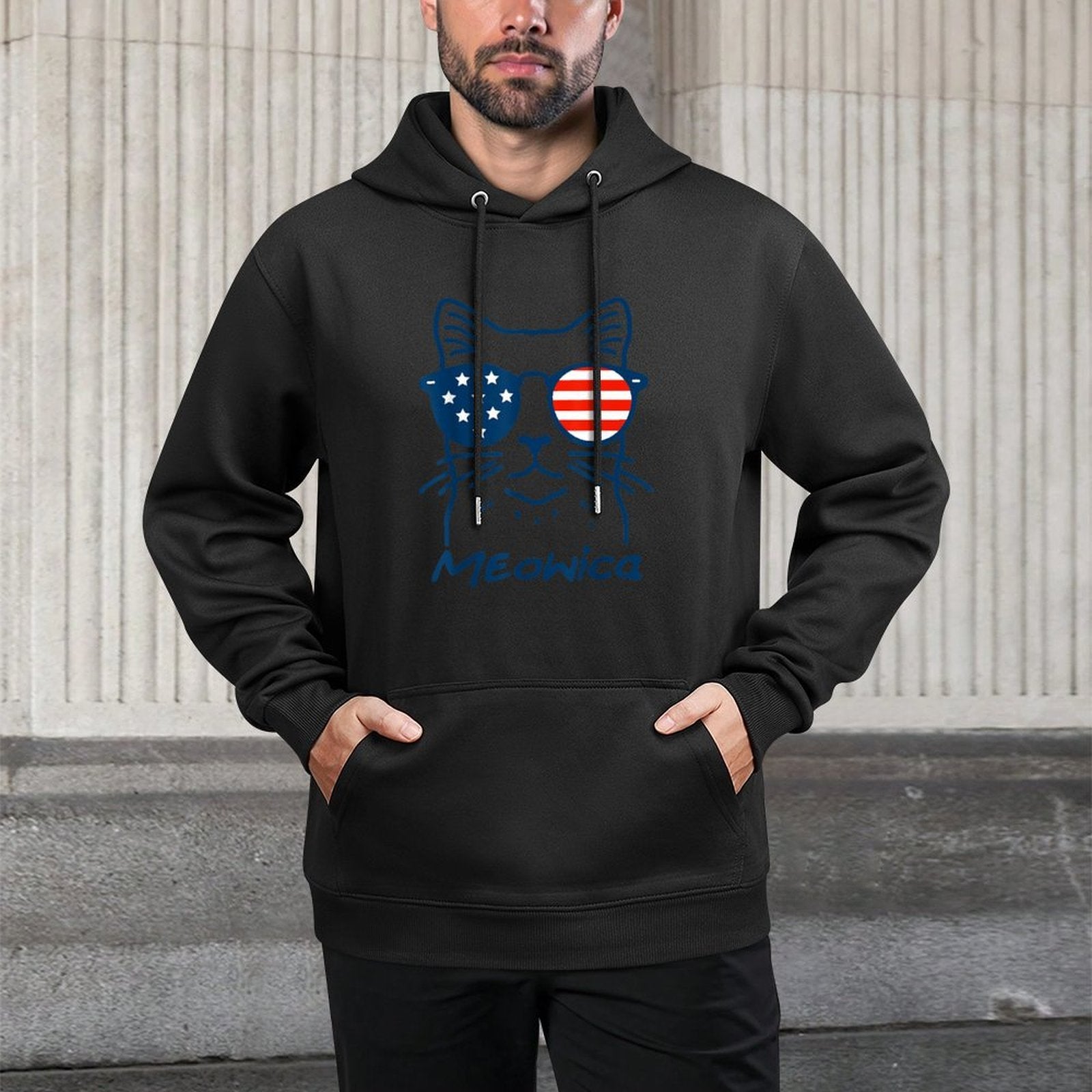Meowica USA Merica Cat 4th of July Funny Patriotic Casual Wear Hoodie