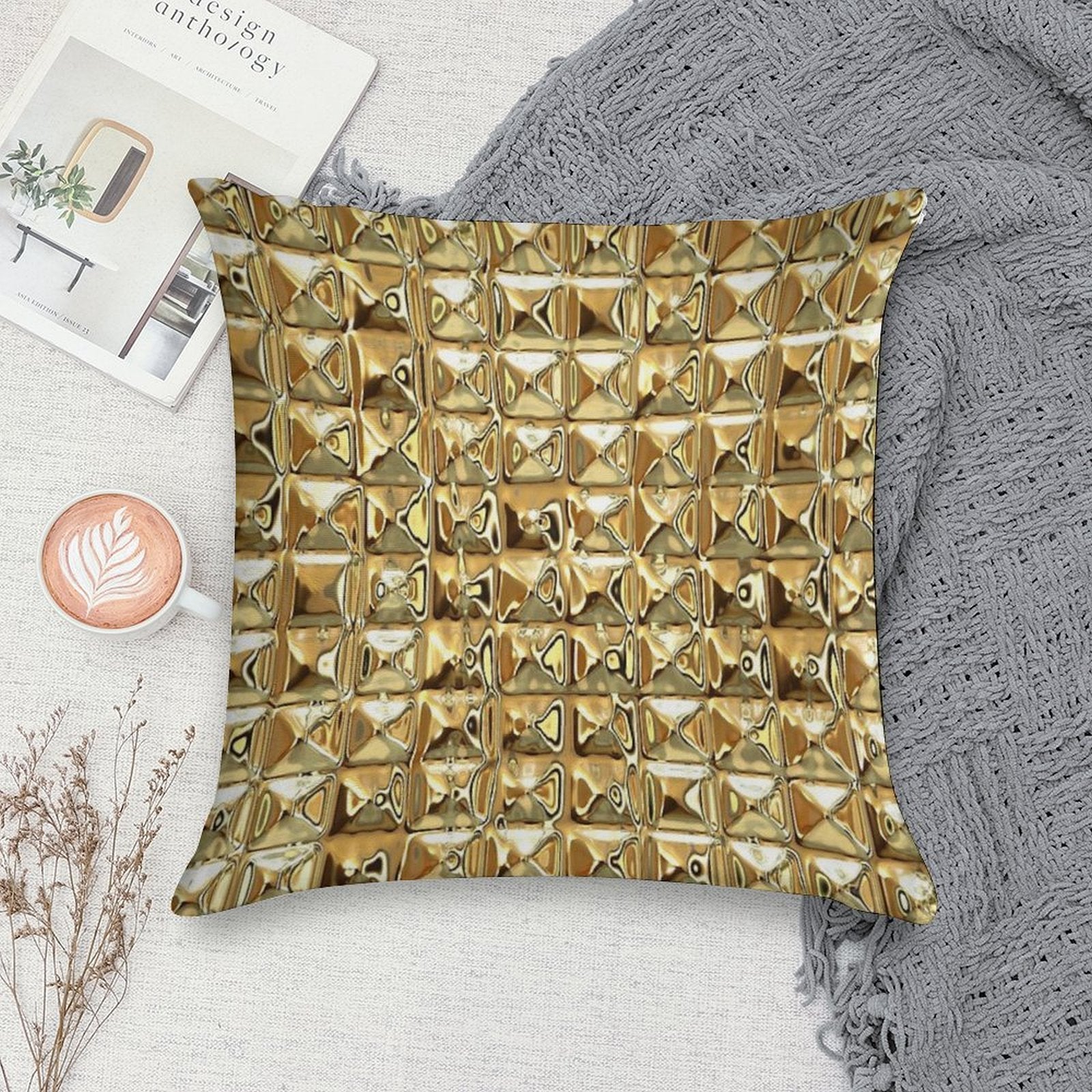 Photograph of Gold ONLY - Not Reflective Soft Skin-Friendly Throw Pillow