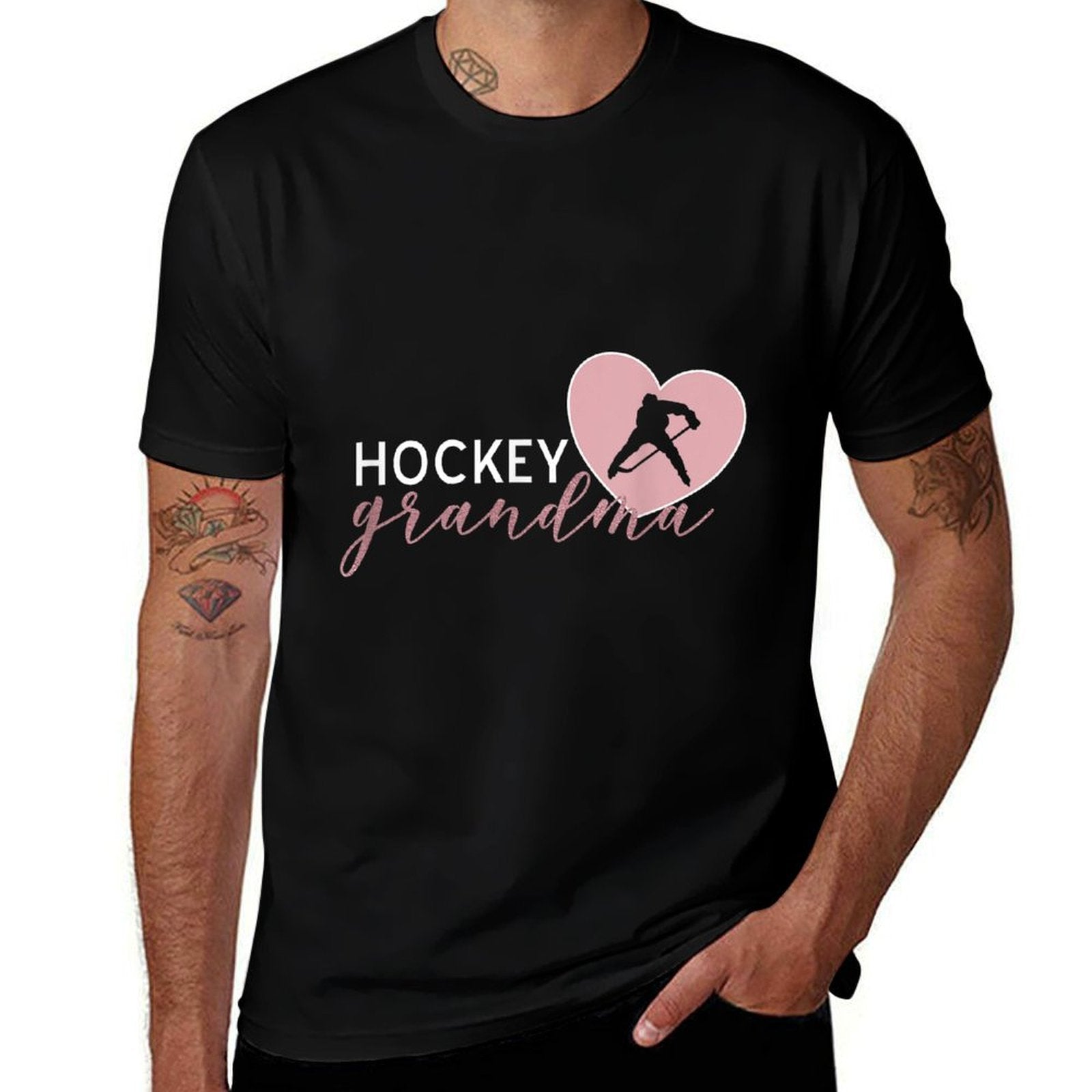 Hockey Grandma Grandmother Heart Player Silhouette  Easy-care T-Shirt