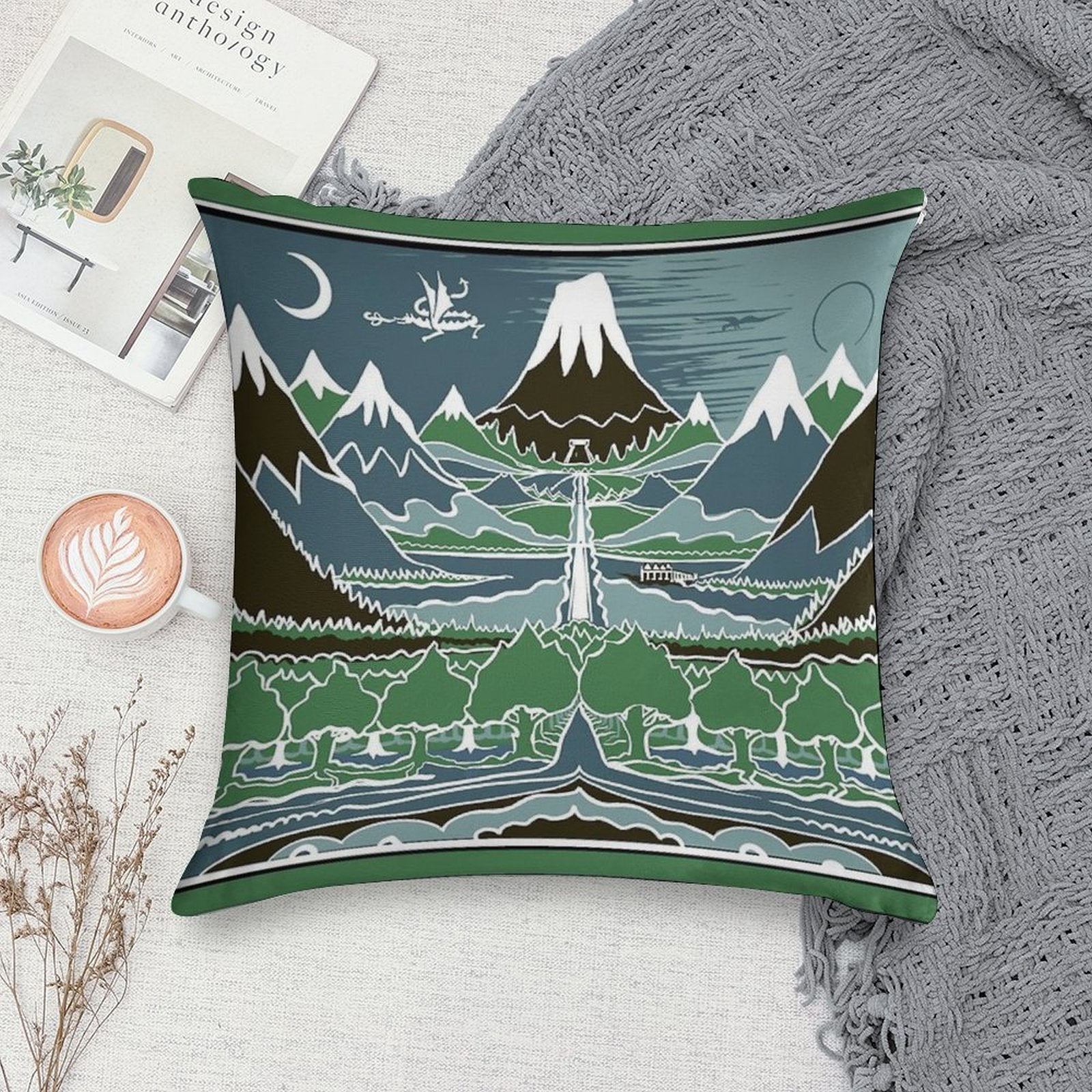 Forest Mountain Path in The Style of J.R.R.Tolkien Soft Ultra-Soft Texture Throw Pillow