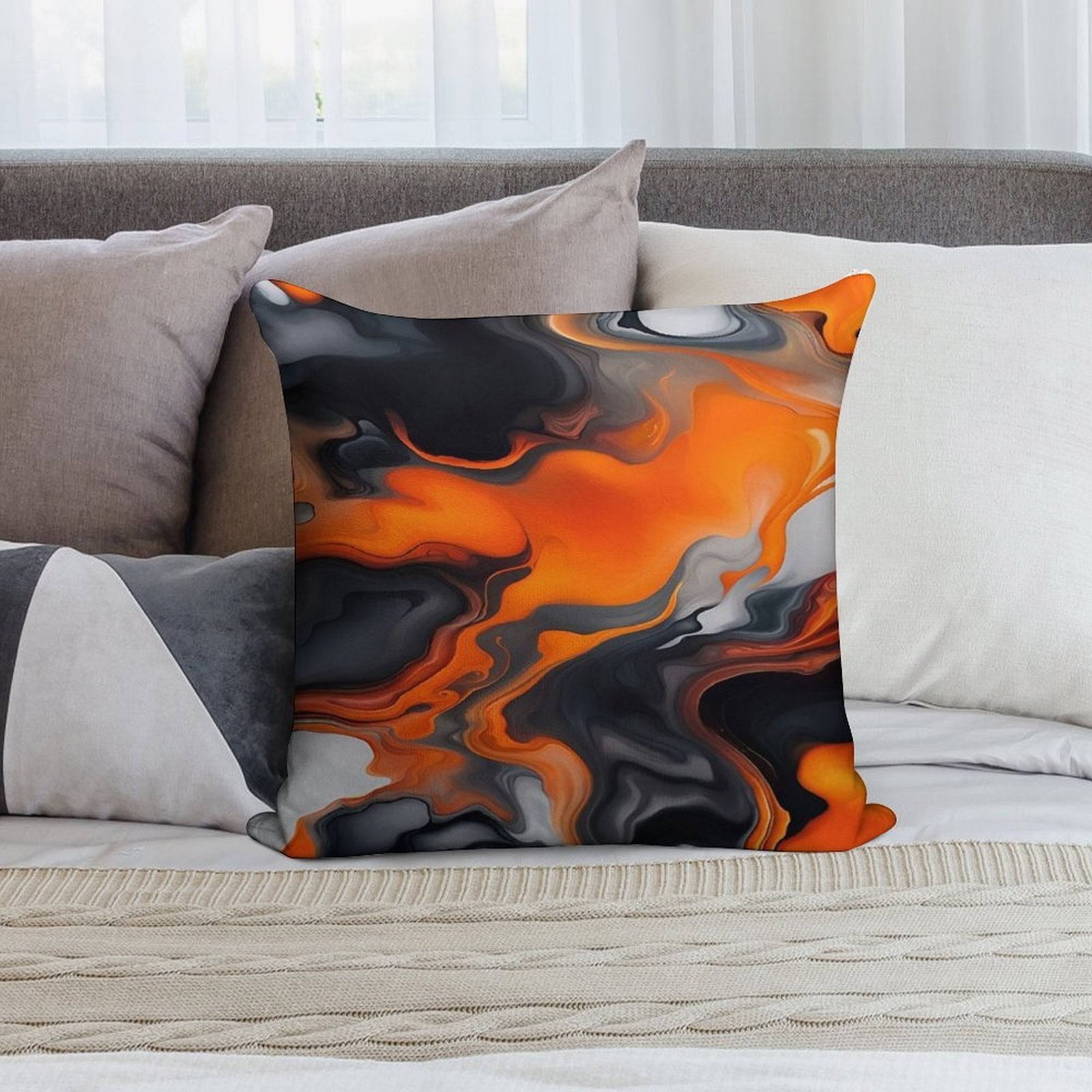 Translucent Burnt Orange White Black Grey Abstract Soft Bedroom Essential Throw Pillow