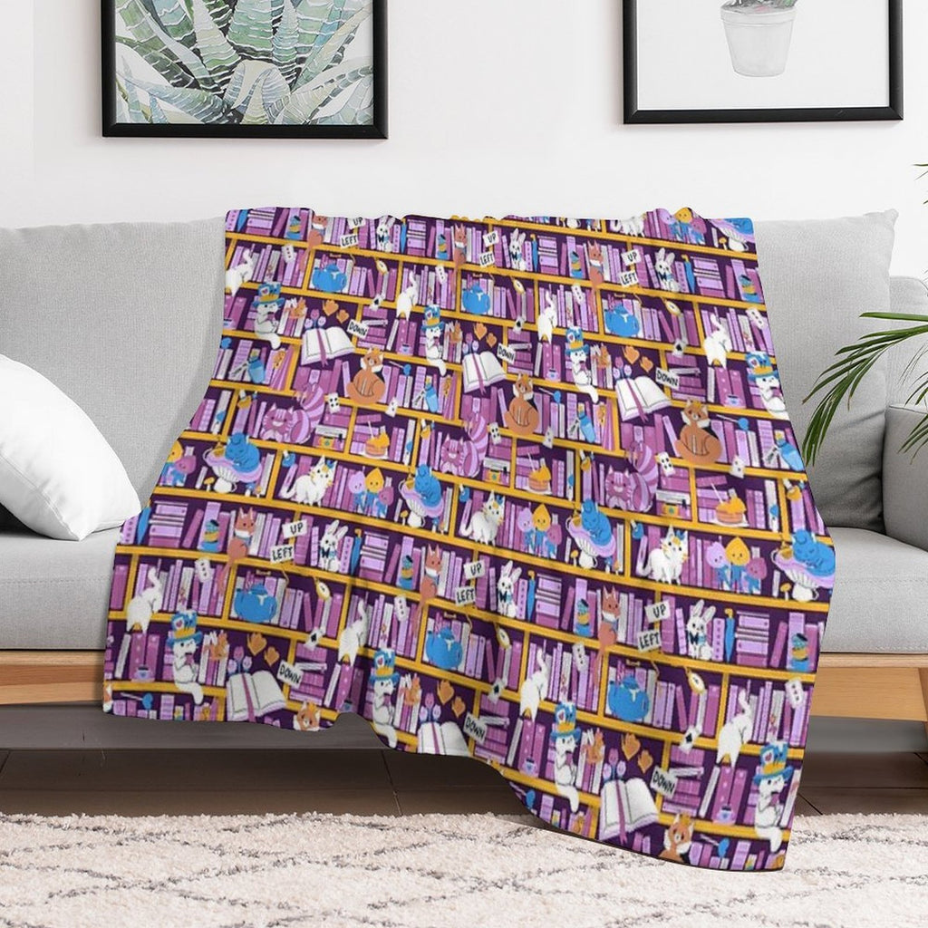 Library in Wonderland Sustainable Throw Blanket