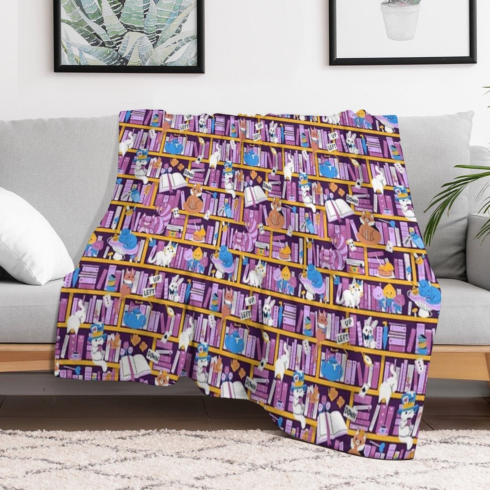 Library in Wonderland Sustainable Throw Blanket