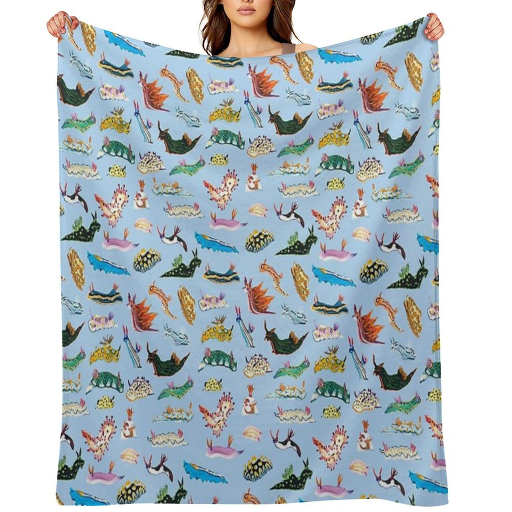 NUDIBRANCHIA (light Blue) Sustainable Throw Blanket