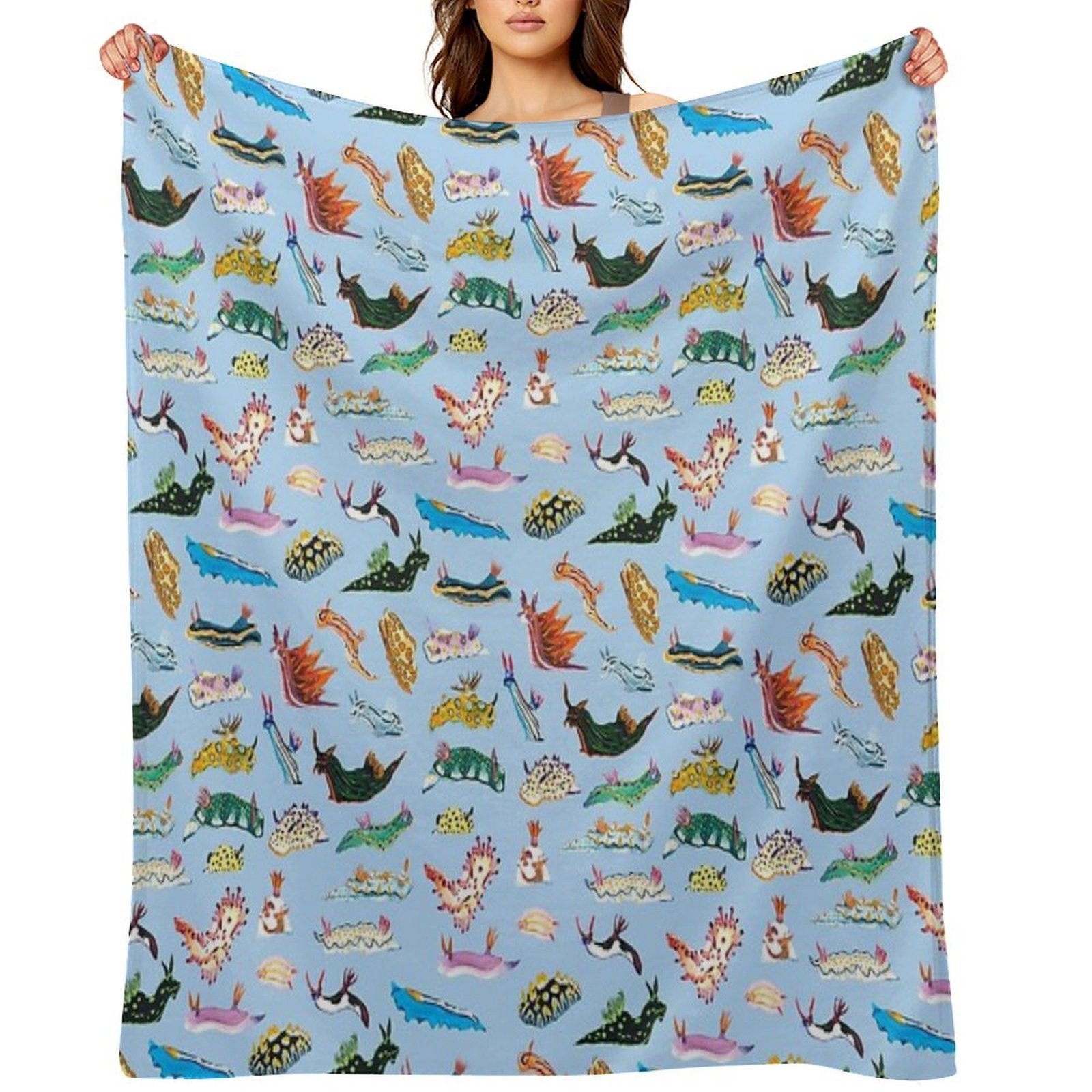 NUDIBRANCHIA (light Blue) Sustainable Throw Blanket
