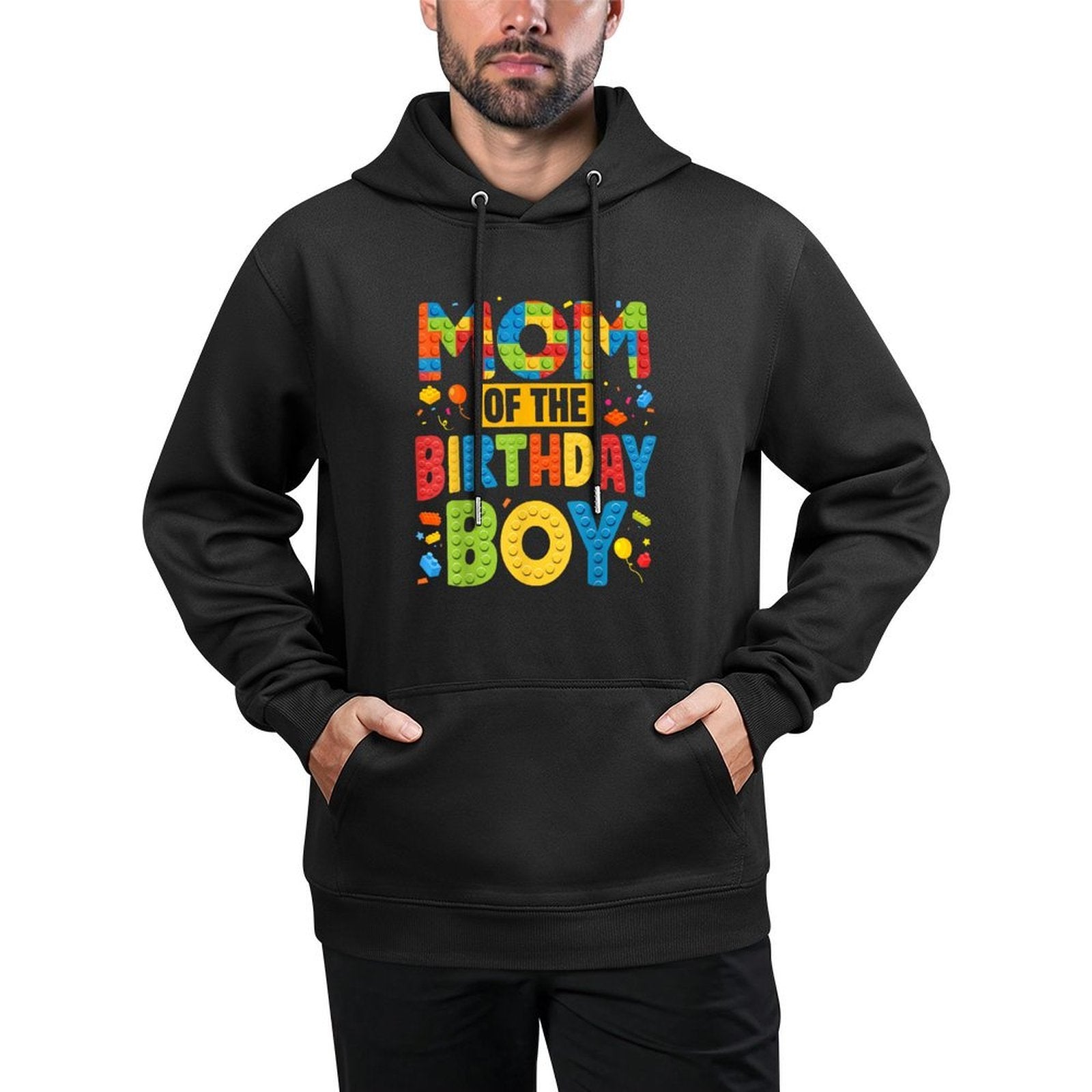 Mom Of The Birthday Boy Building Block Birthday Party Breathable Fabric Hoodie