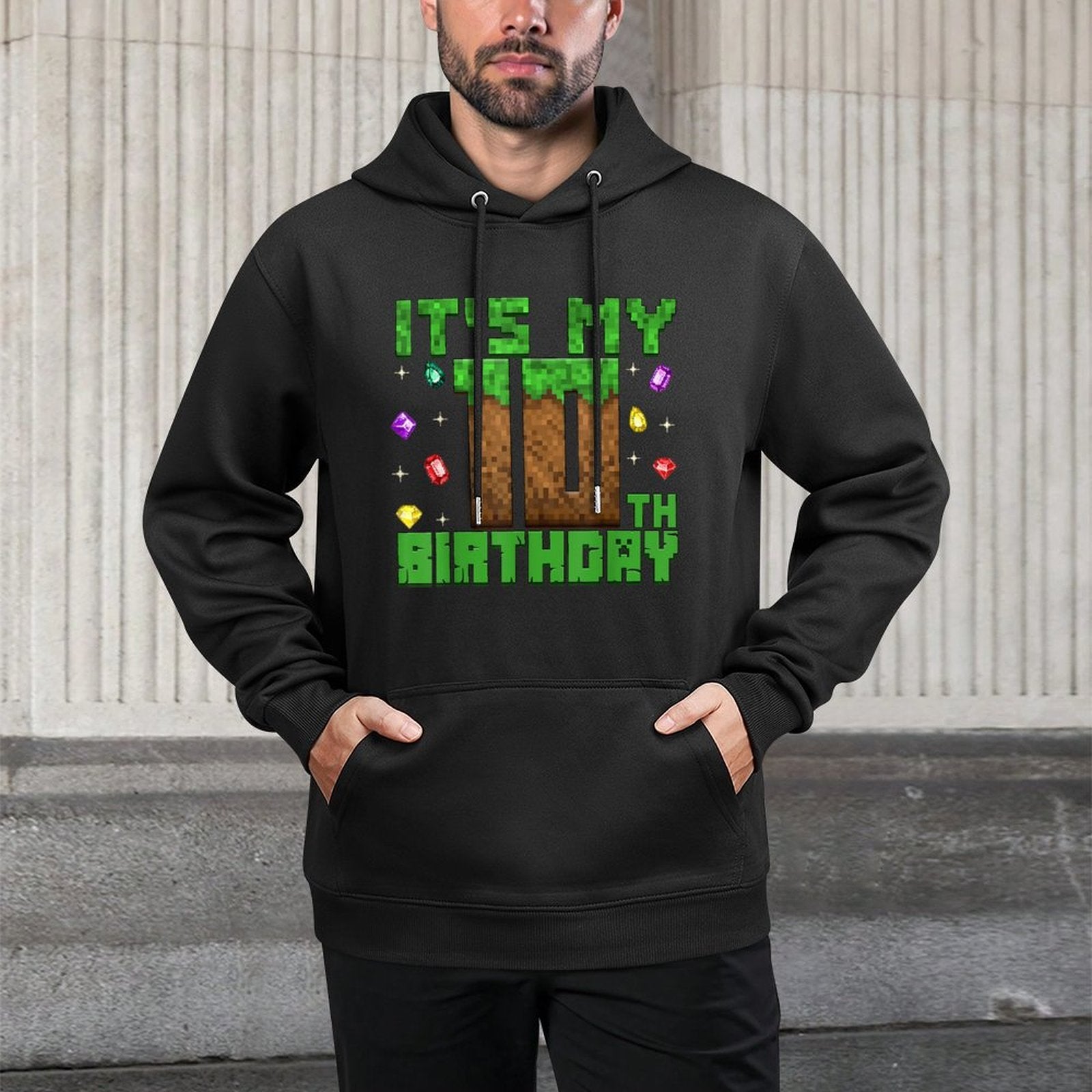 Birthday Boy It's My 10th Birthday Gamer Pixel Number Medium-Weight Fabric Hoodie