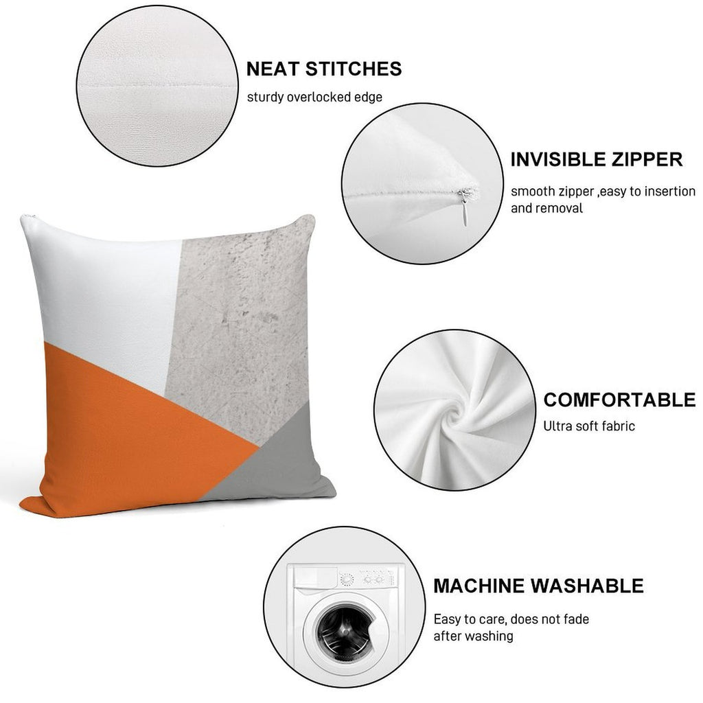 Grey Orange And Concrete Color Block Soft Easy Maintenance Throw Pillow