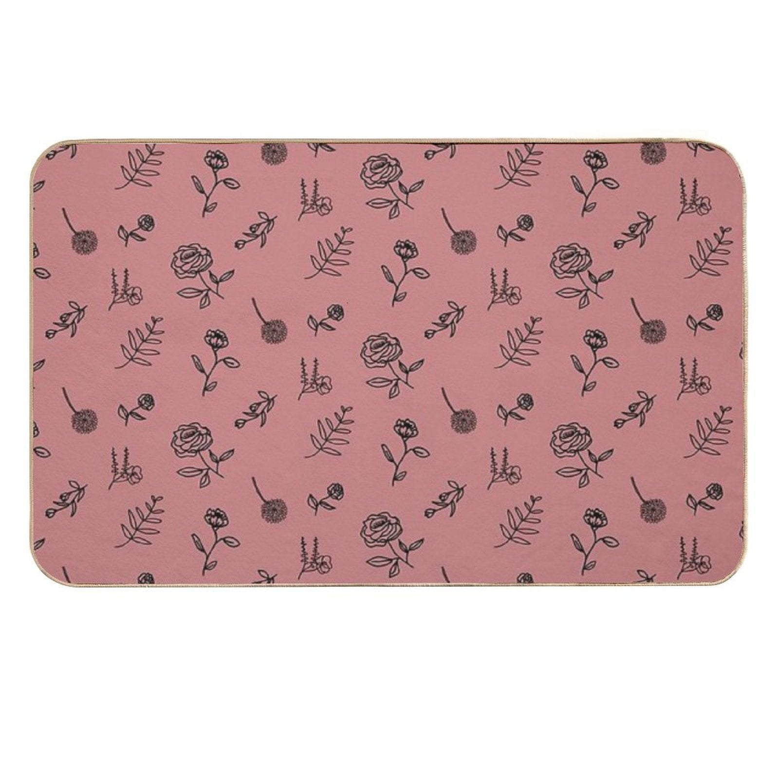Flower Pattern PinkRed Back  Absorbent Bath Mat