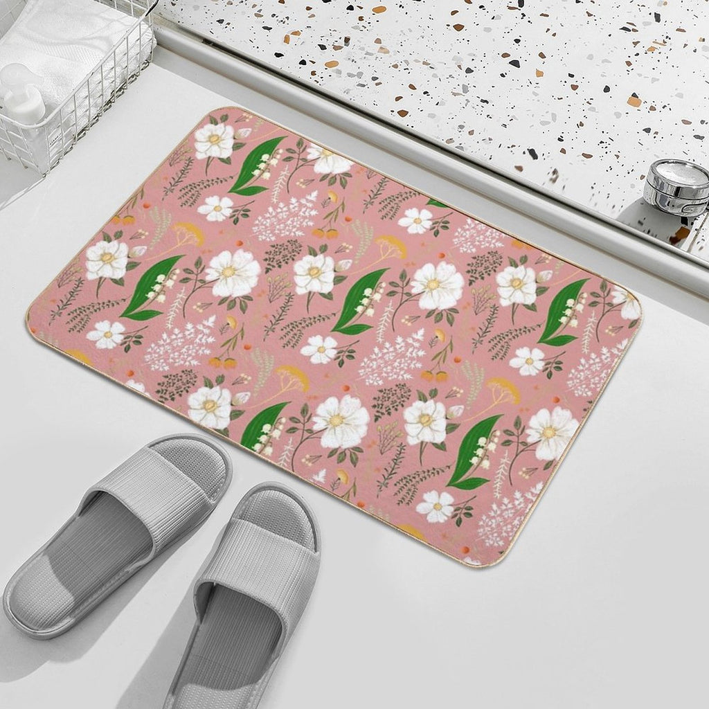 Garden Florals on Soft Pink.  Toxin-Free Bath Mat