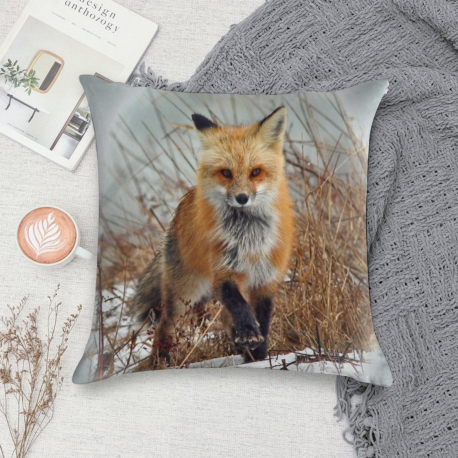 Red Fox Soft High-Density Material Throw Pillow