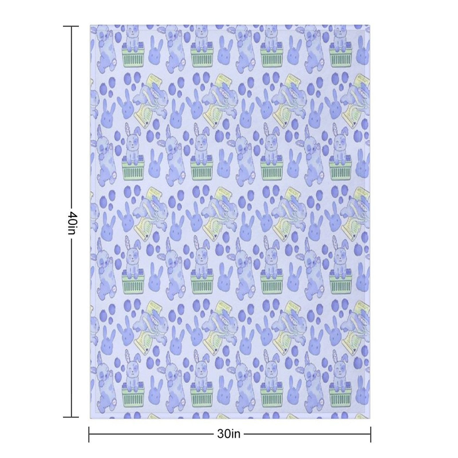 Blueberry Bunny Pattern – Cute Kawaii Animal Illustration Versatility Throw Blanket