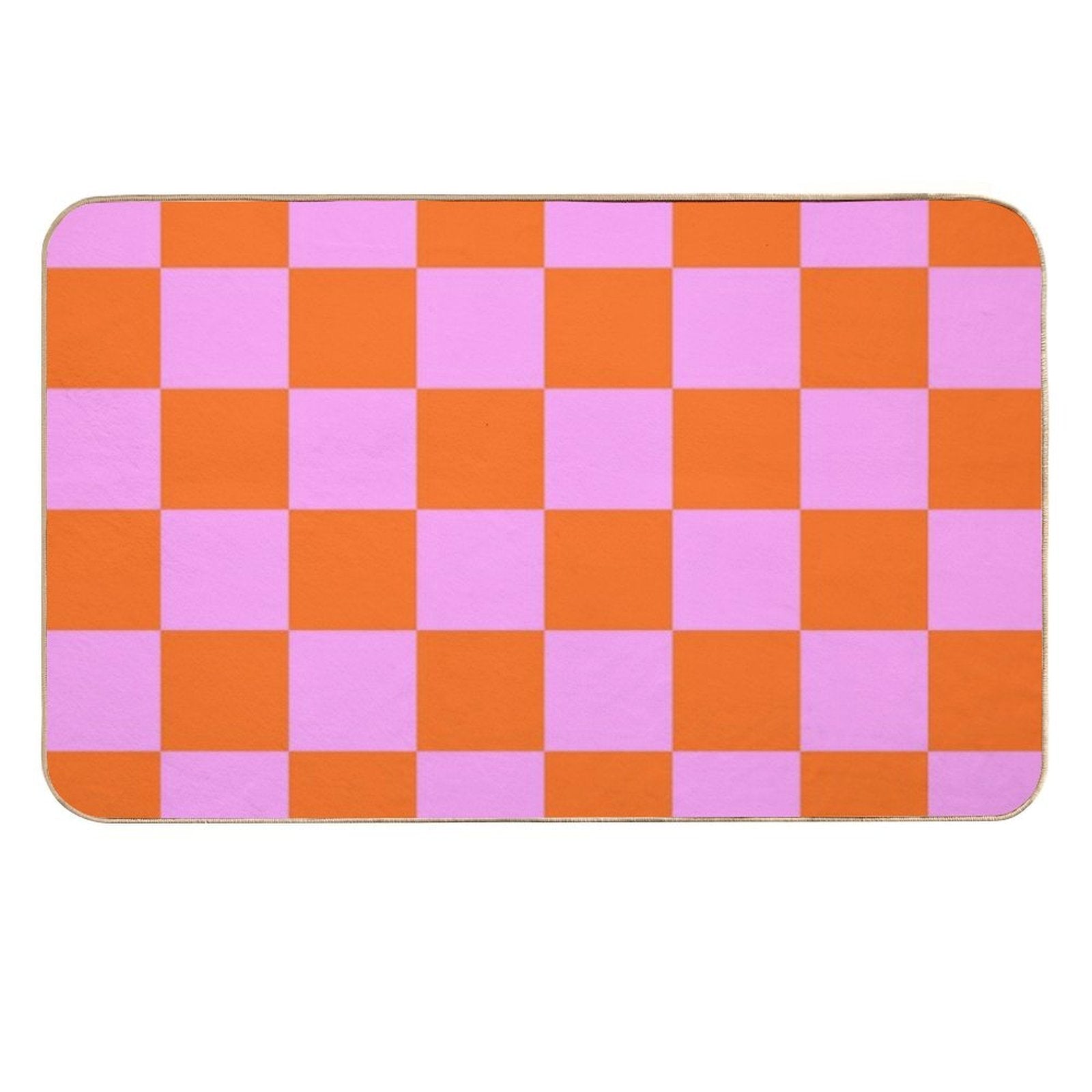 Checkerboard Retro Check Geometric Checked Pattern in Bright Orange Red And Pink  Long-Lasting Bath Mat