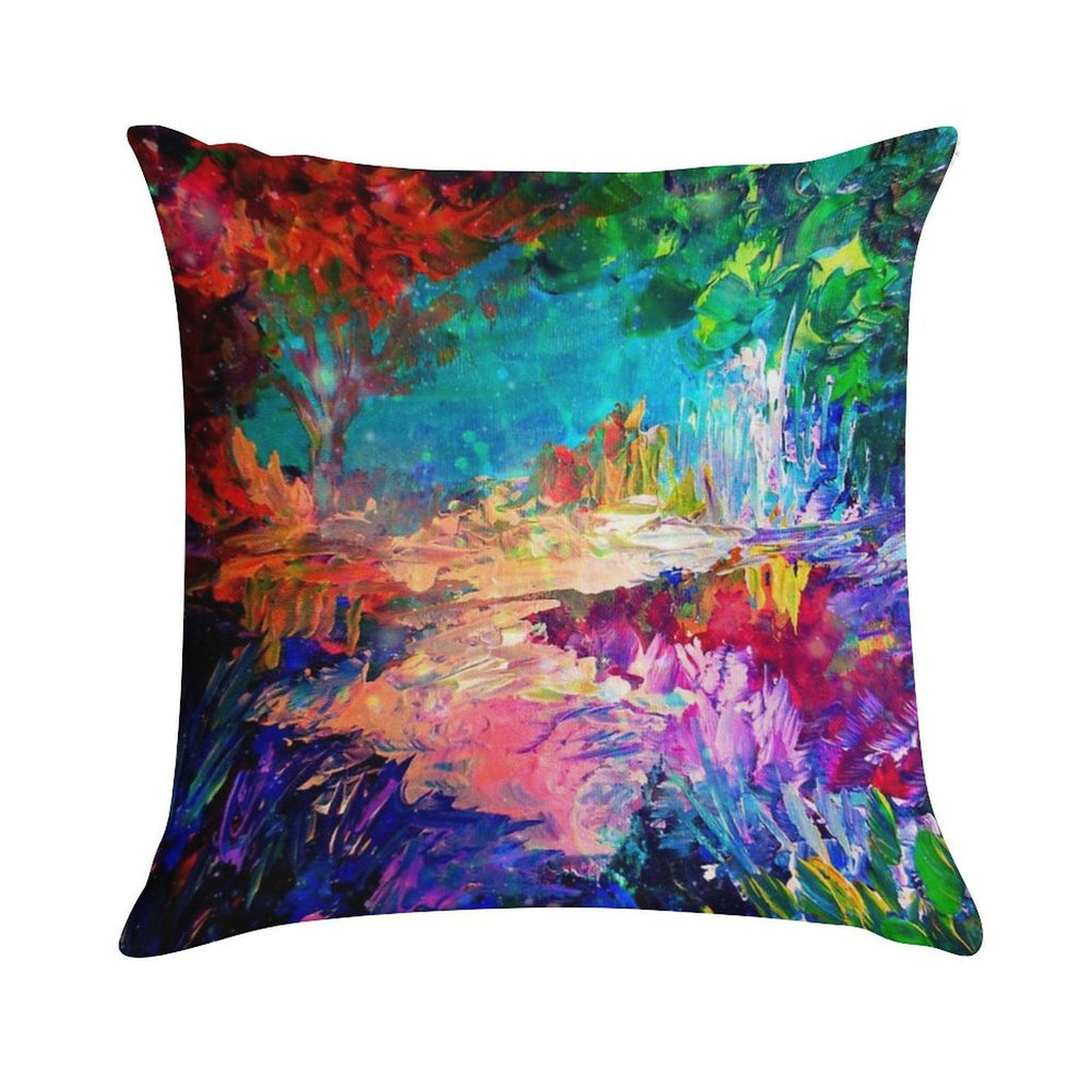 WELCOME TO UTOPIA Bold Rainbow Multicolor Abstract Painting Forest Nature Whimsical Fantasy Fine Art Soft Ultra-Soft Texture Throw Pillow