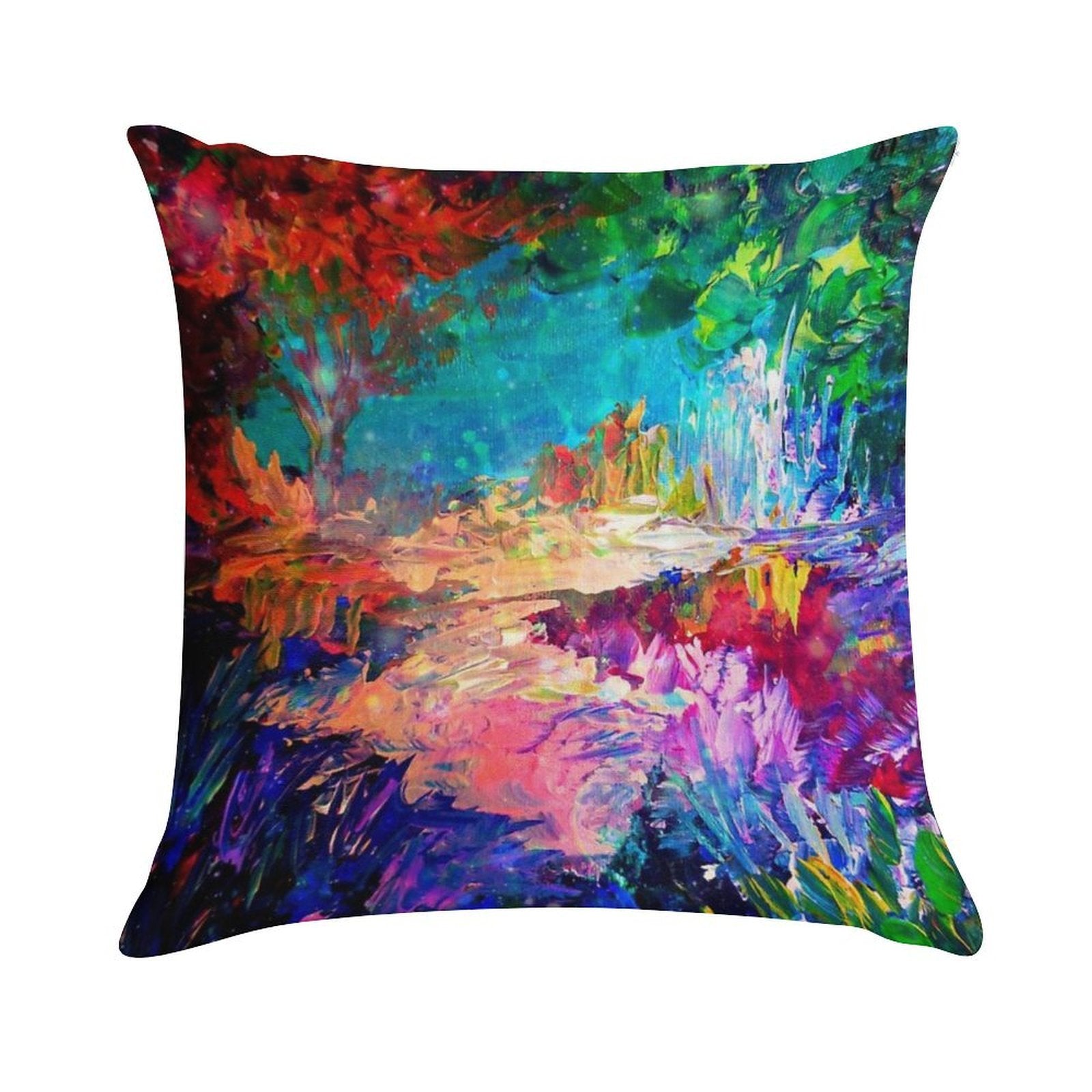 WELCOME TO UTOPIA Bold Rainbow Multicolor Abstract Painting Forest Nature Whimsical Fantasy Fine Art Soft Ultra-Soft Texture Throw Pillow