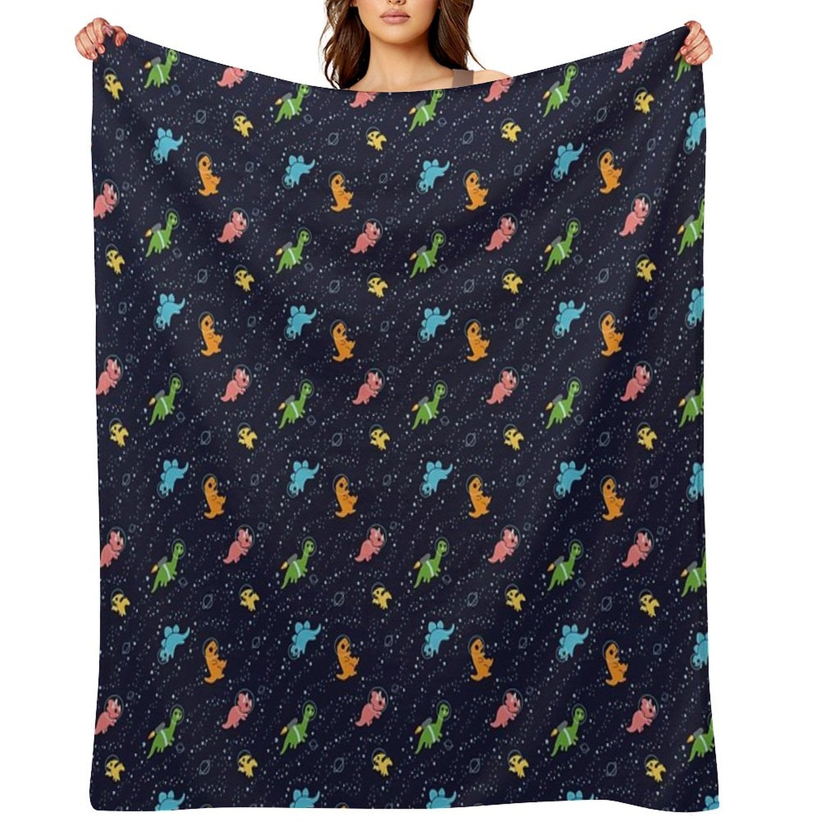 Dinosaurs In Space Pattern All-season Throw Blanket