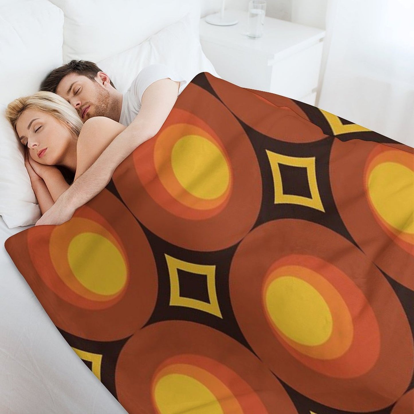 1970s Orange Mid-Century Modern Circle 2 Easy Care Throw Blanket
