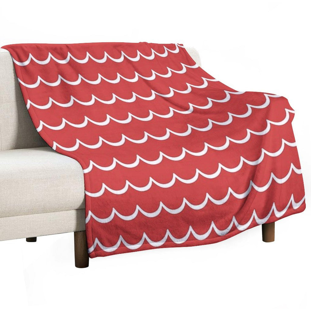 Red And White Coastal Wave Pattern Anti-pilling Throw Blanket