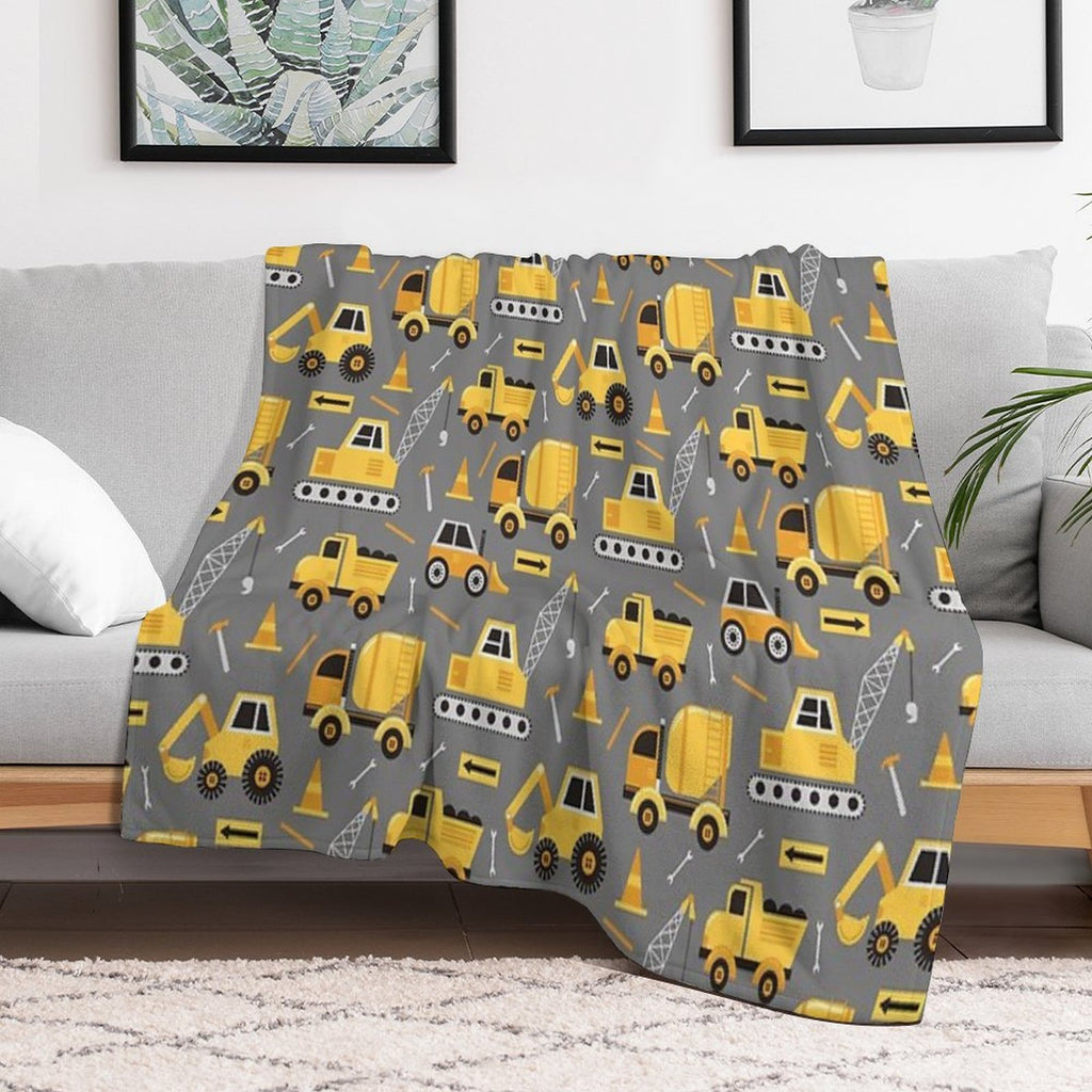 Construction Trucks on Gray Lightweight Throw Blanket