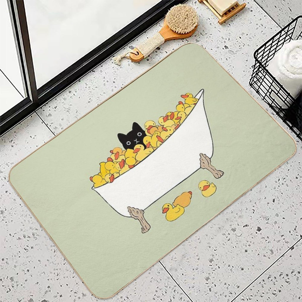 Black Kitty In Bathtub  Versatile Bath Mat