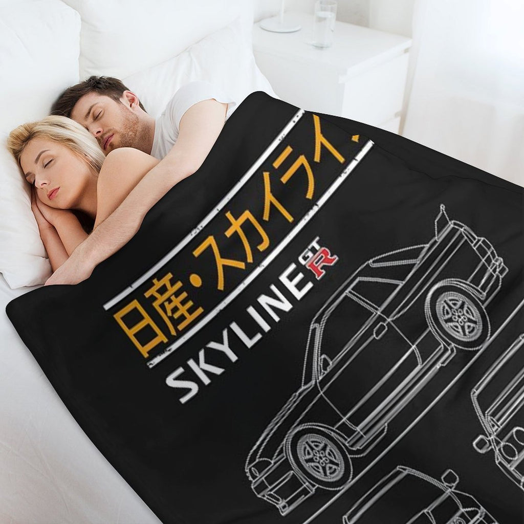 Blueprint of The Skyline R32 Shrink-resistant Throw Blanket