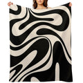 Retro Fantasy Swirl Abstract in Black And Almond Cream All-season Throw Blanket