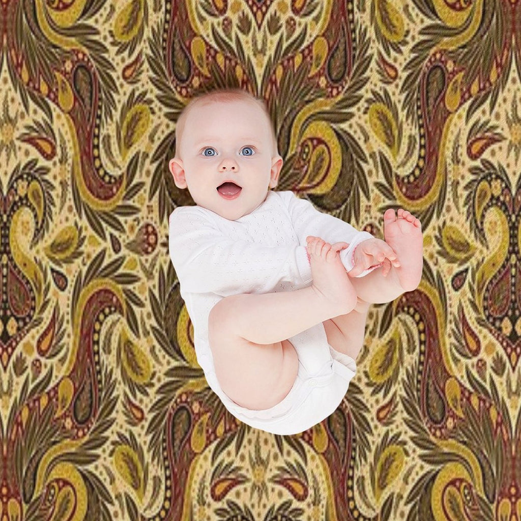 Olive Green, Gold & Burgundy Paisley Pattern All-season Throw Blanket