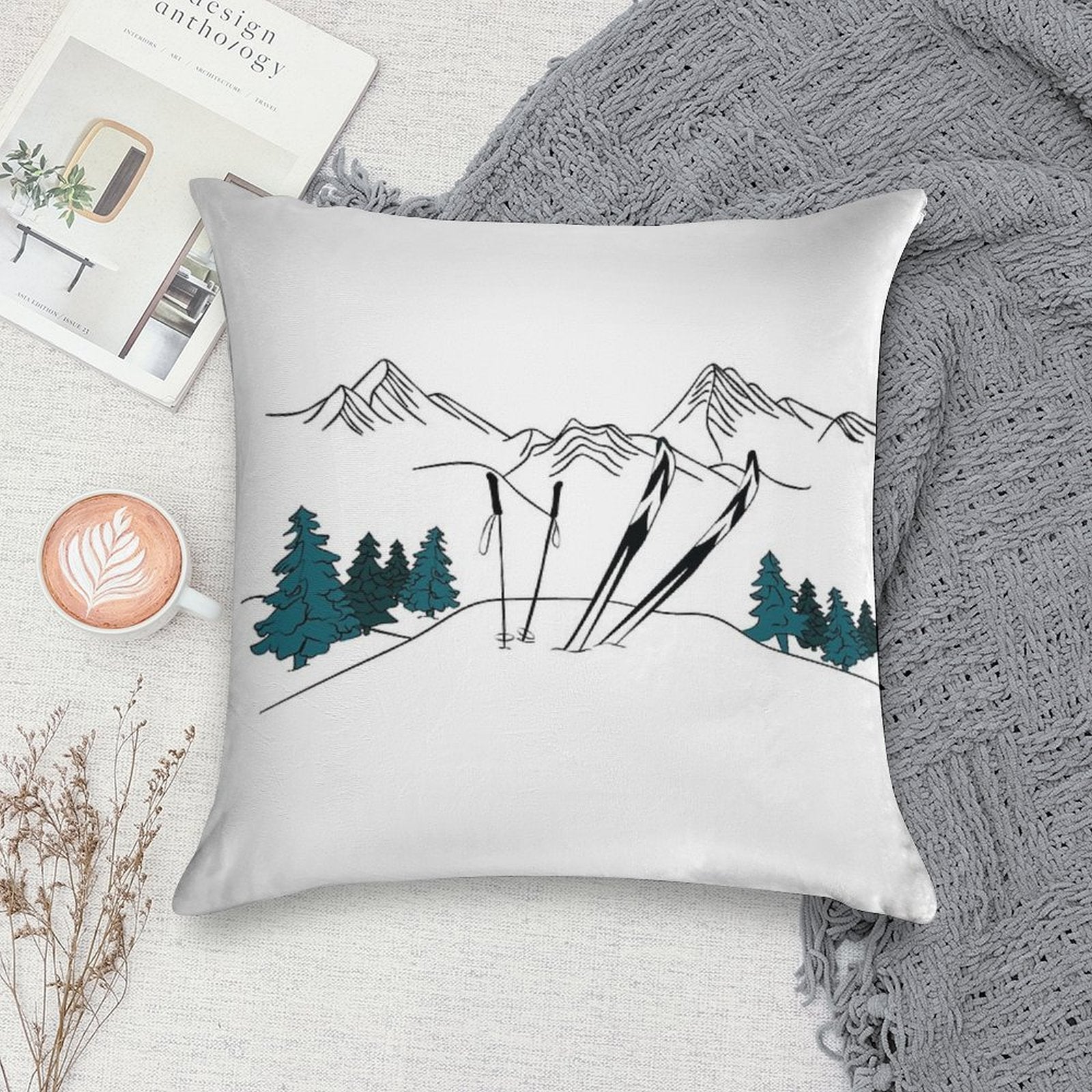 Ski You Later Winter Sports Scene Soft Reinforced Edging Throw Pillow