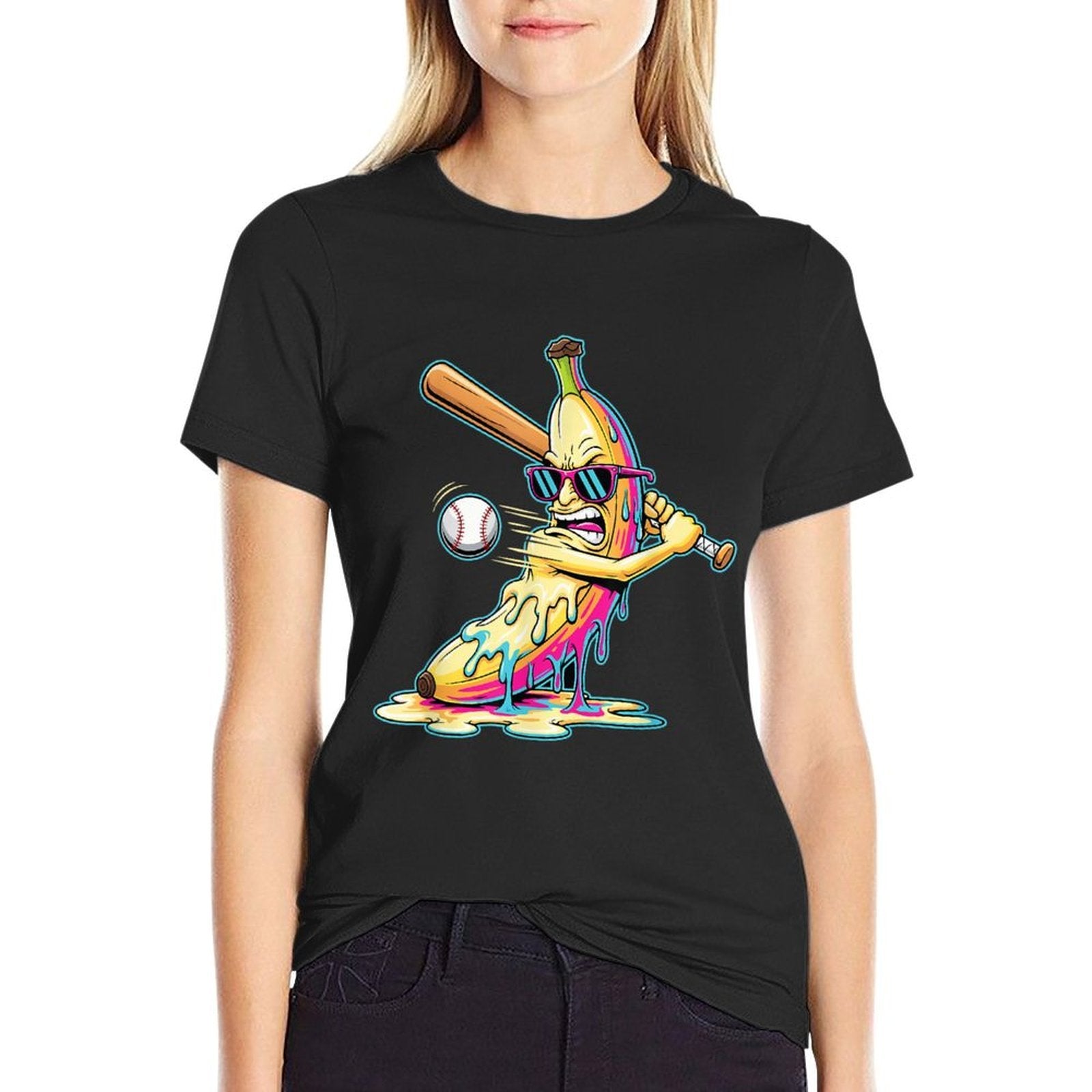 Funny Banana Swinging Baseball Funny Drip Artwork Art  Tagless Design T-Shirt
