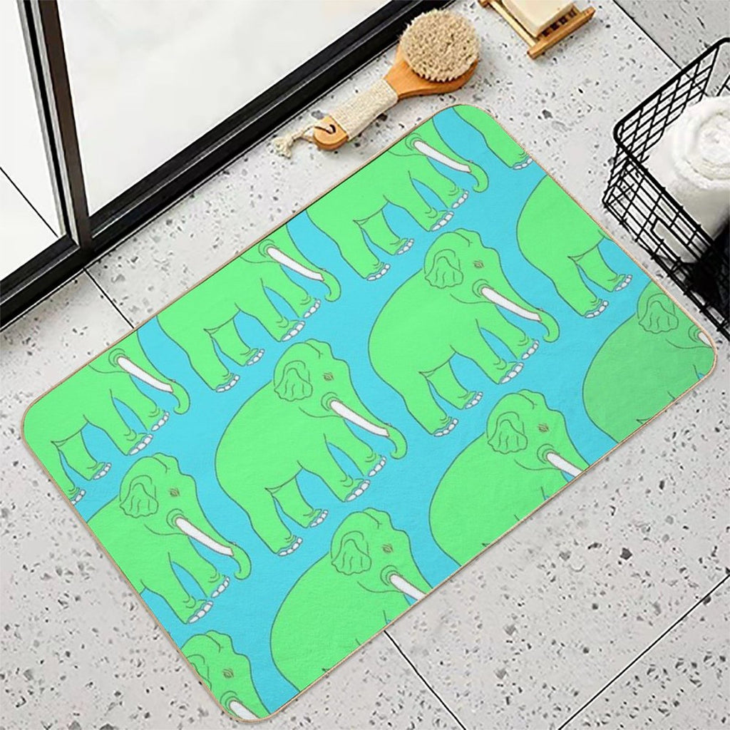Vintage Elephant Illustration Pattern (GREEN)  Long-Lasting Bath Mat