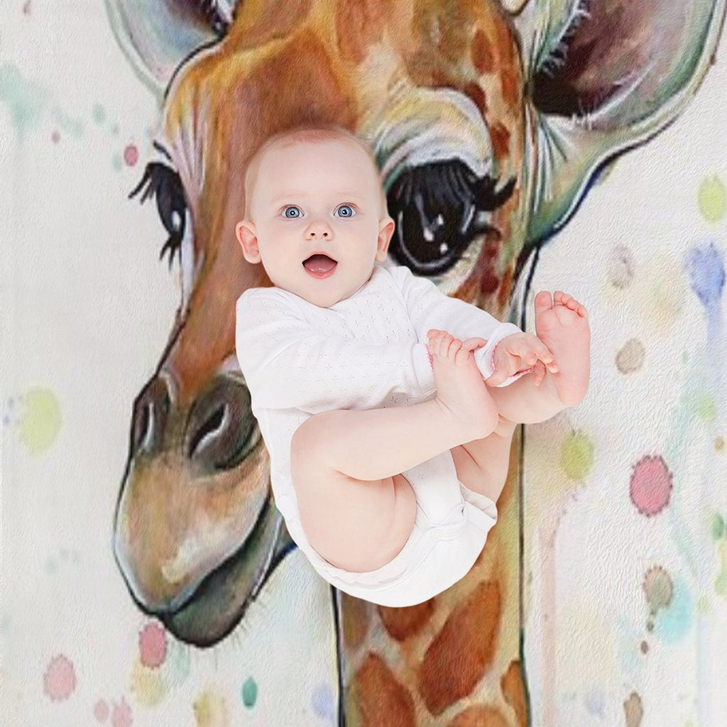 Baby Giraffe Watercolor Painting, Nursery Art Quick-dry Throw Blanket