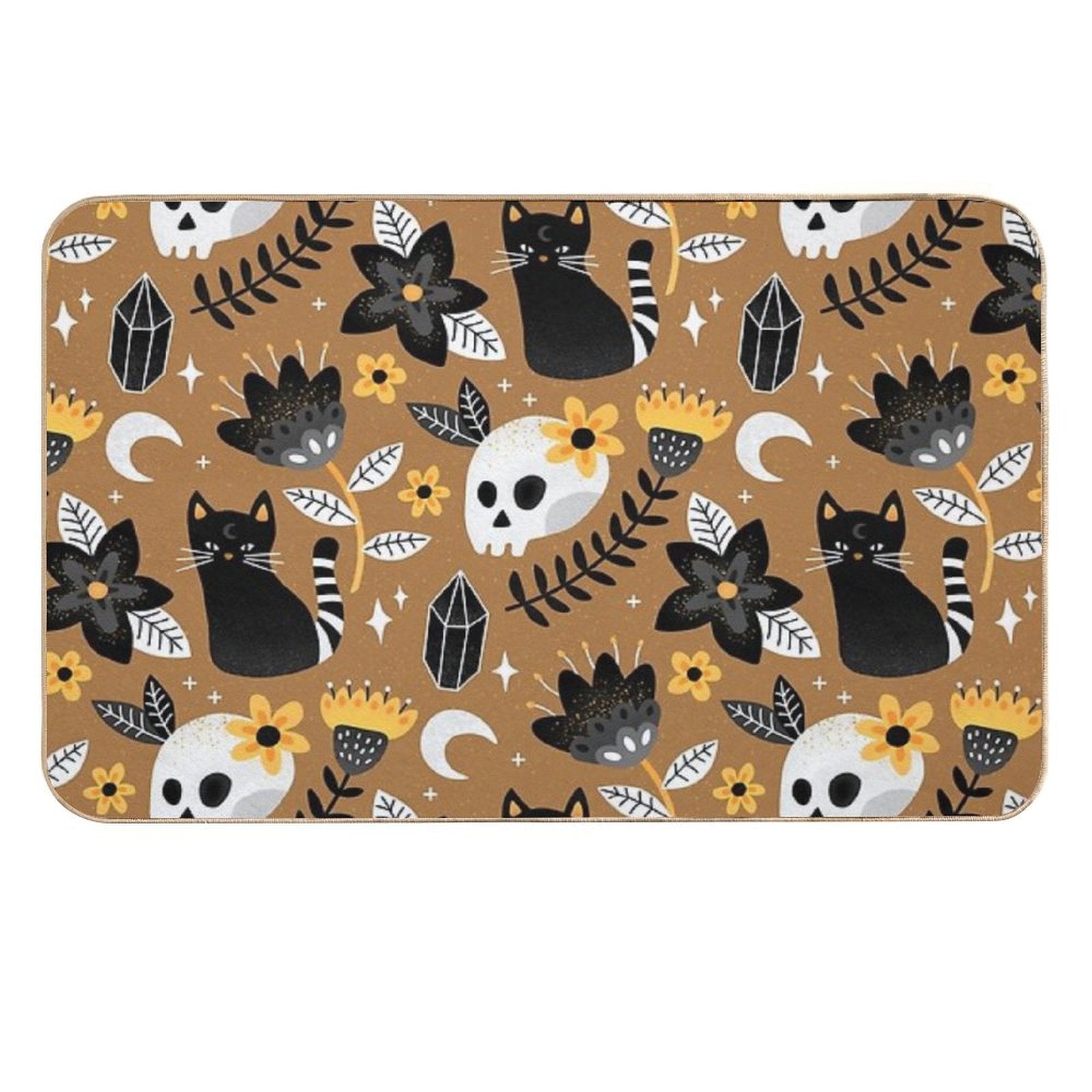 Black Cat And Floral Skull  Long-Lasting Bath Mat