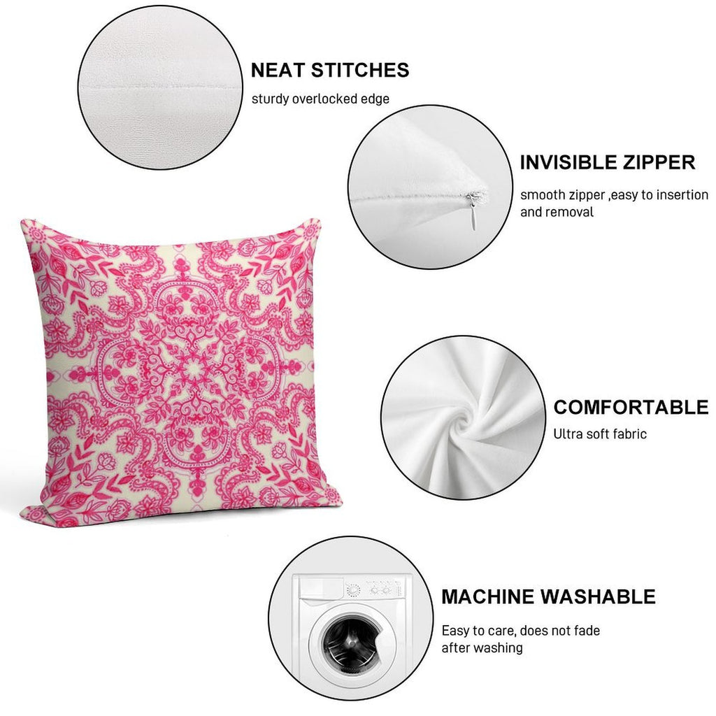 Hot Pink & Soft Cream Folk Art Pattern Soft Warmth Comfort Throw Pillow
