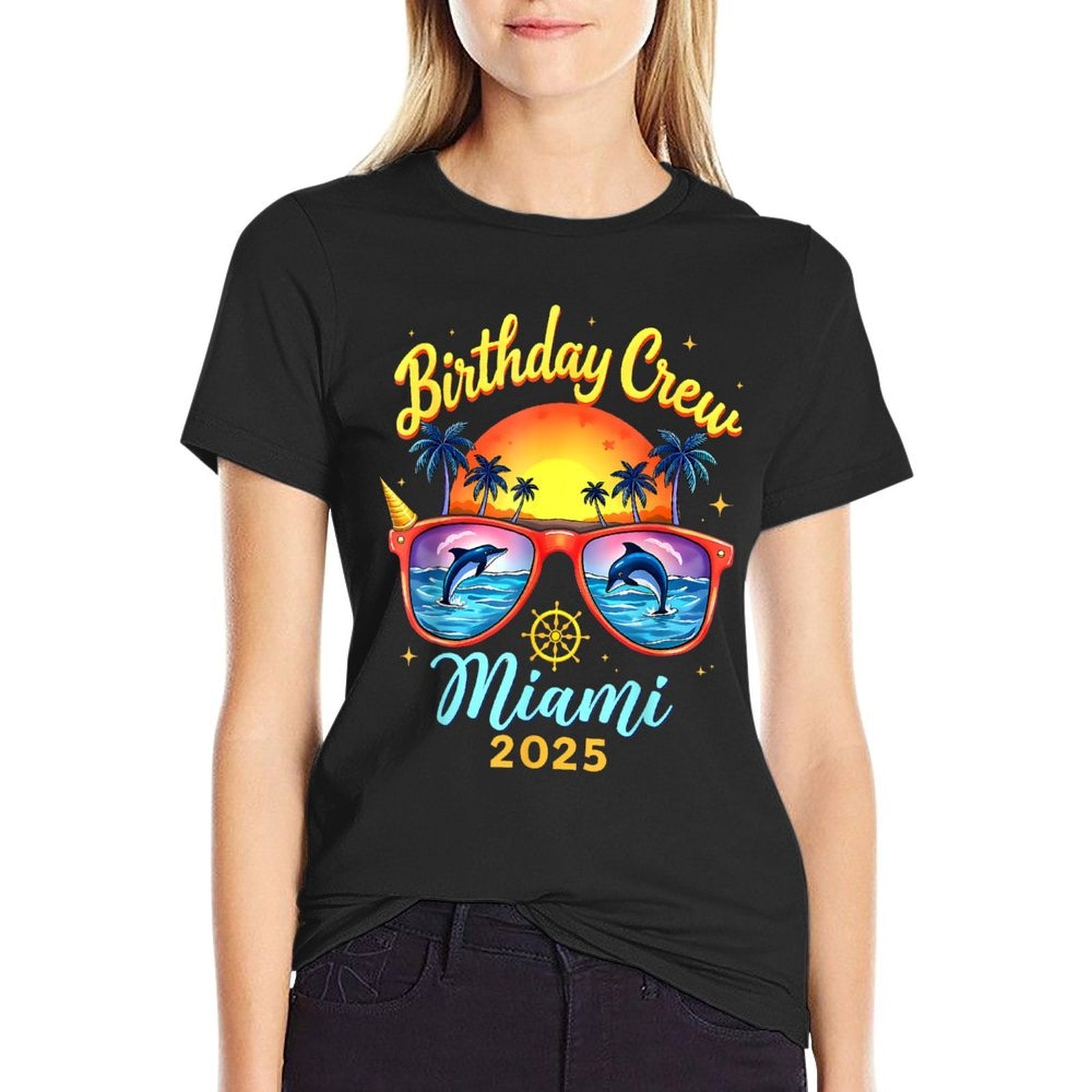 Birthday Crew Vacation Miami 2025 Party Matching Cruise  Moisture-wicking T-Shirt