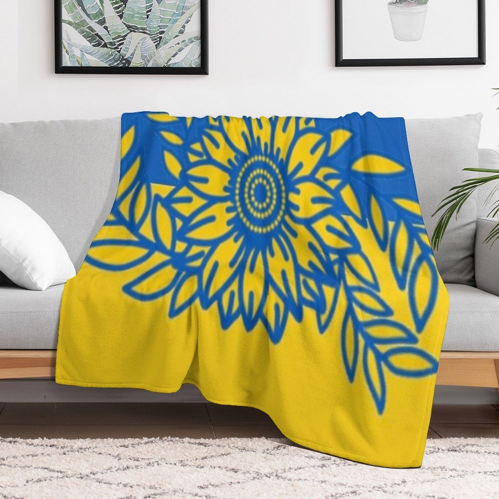 Ukraine Sunflower And Olive Branch Flag Plush Throw Blanket