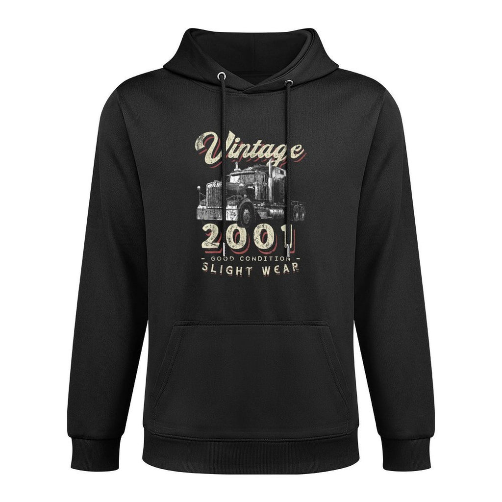 Vintage 2001 Trucker Big Rig Truck Driver 21st Birthday Kangaroo Pocket Hoodie
