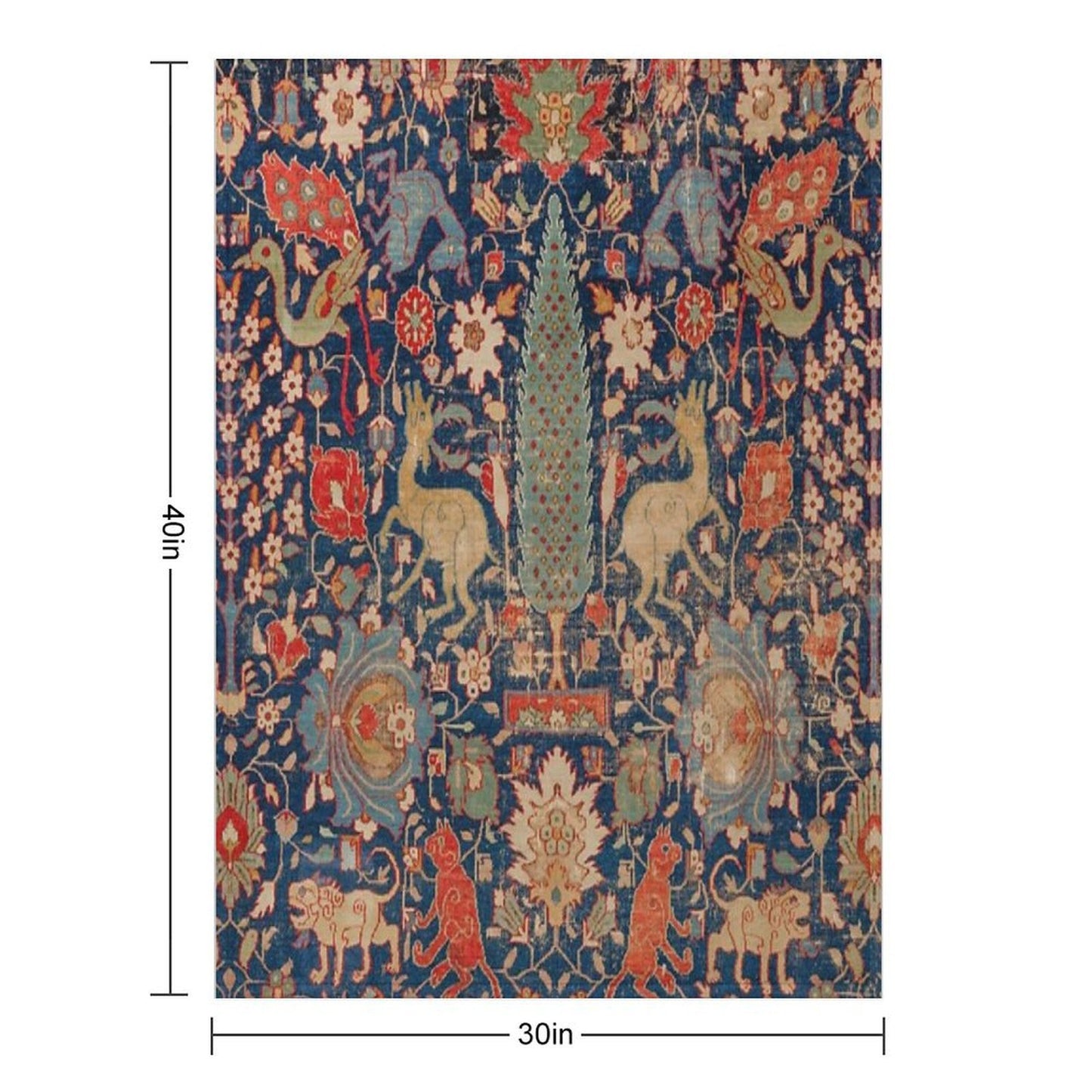 17th Century Persian Rug Print with Animals Quick-dry Throw Blanket