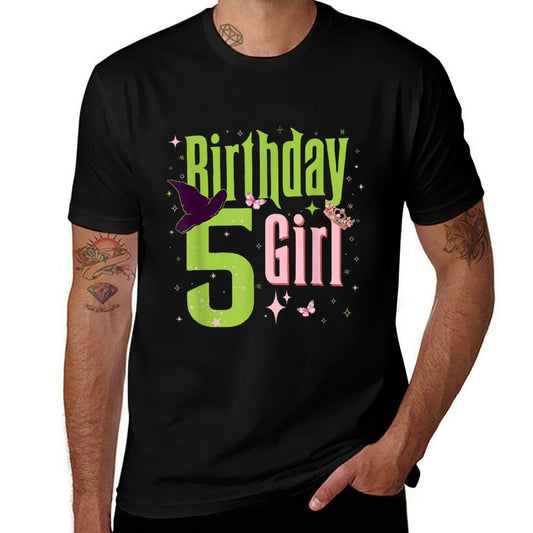 5Th Birthday Witch Pink And Green 5 Year Old Birthday Girl  High-quality Stitching T-Shirt
