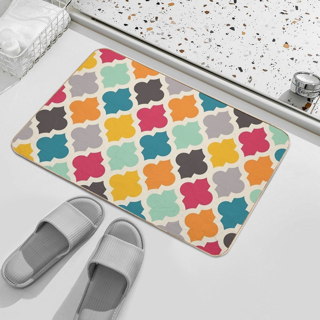Colorful Moroccan Quatrefoil Lattice Pattern  Toxin-Free Bath Mat