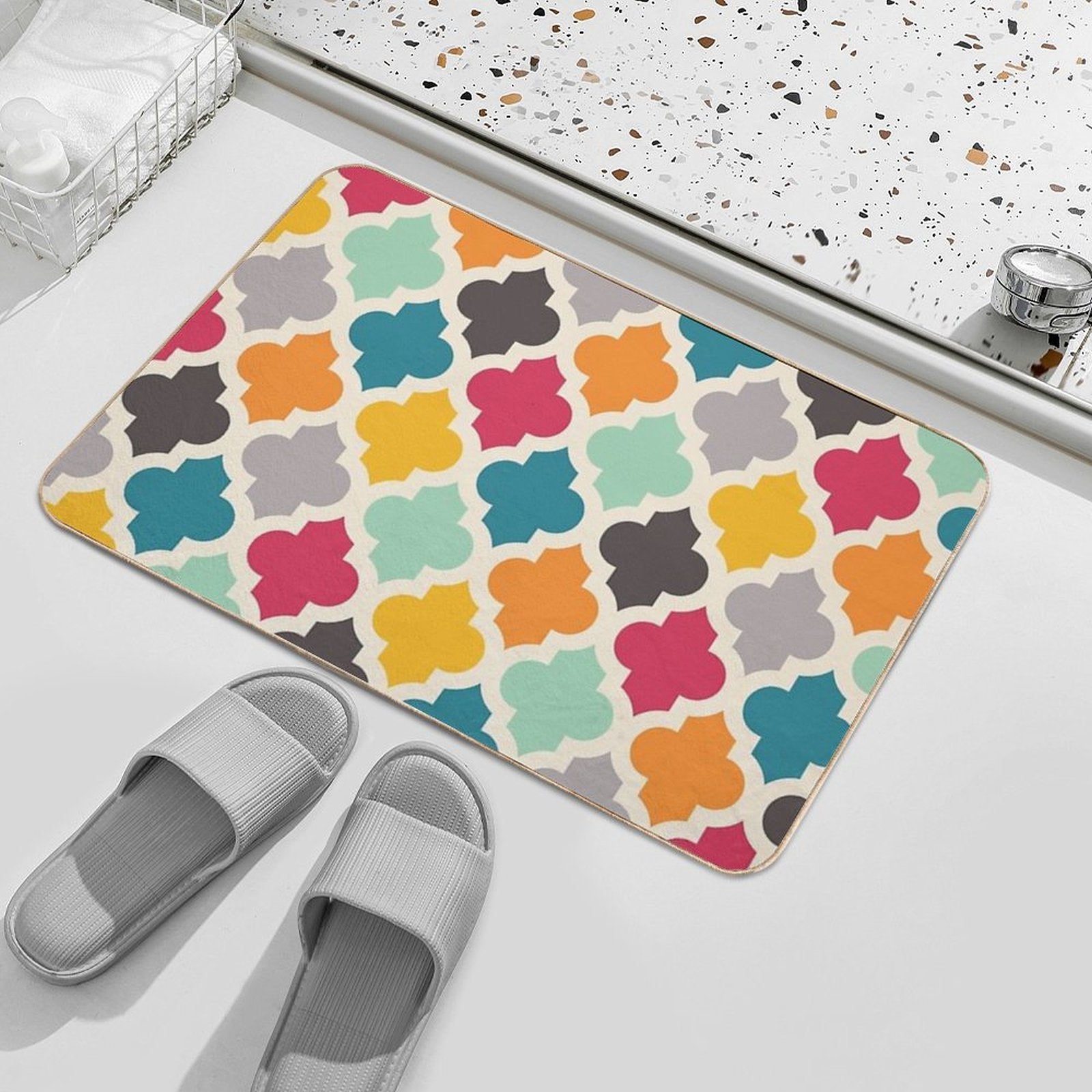 Colorful Moroccan Quatrefoil Lattice Pattern  Toxin-Free Bath Mat