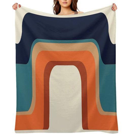 Mid-Century Modern Meets 1970s Orange And Blue Rainbow Sustainable Throw Blanket